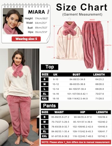 Thumbnail 6 de TOMEEK Damen Schlafanzug-Set Winter – Kuscheliger Polar-Fleece Pyjama mit Langarm-Oberteil, Hose und Schal in Orange/Rosa, XXL