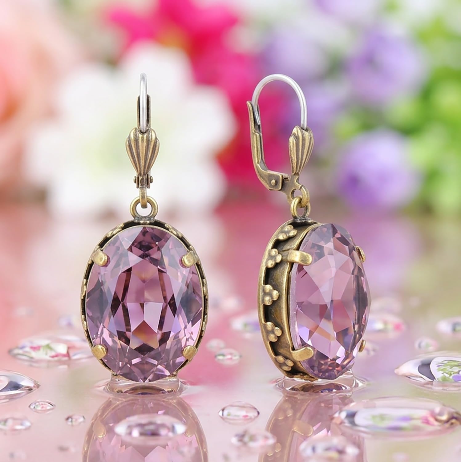 Thumbnail 2 de Jugendstil Ohrringe Kristalle Gold Ovalschliff – großer Stein, Iris Mauve