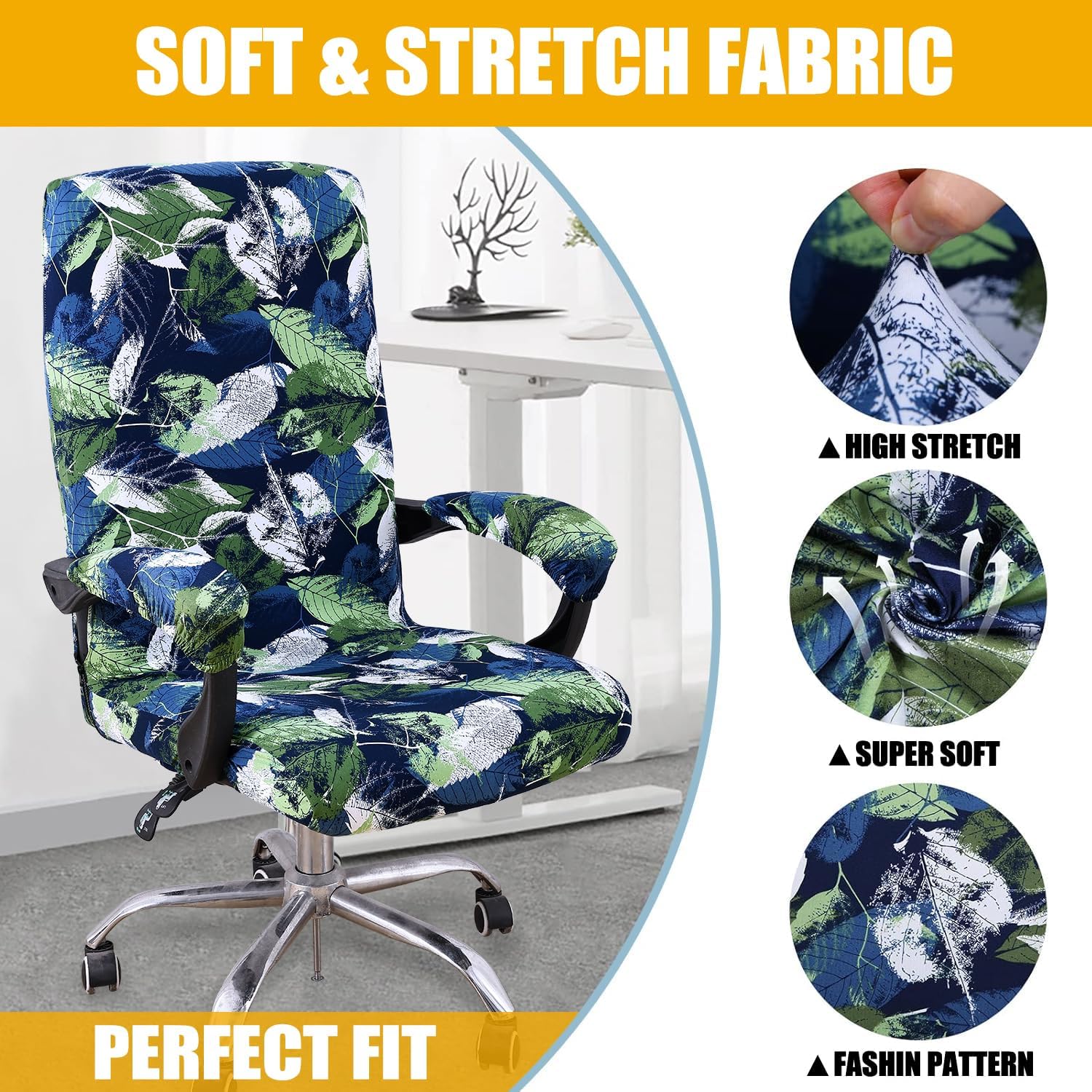 Detalle de Smiry Office Chair Cover with Armrest Covers, Deep Green Stretch Spandex