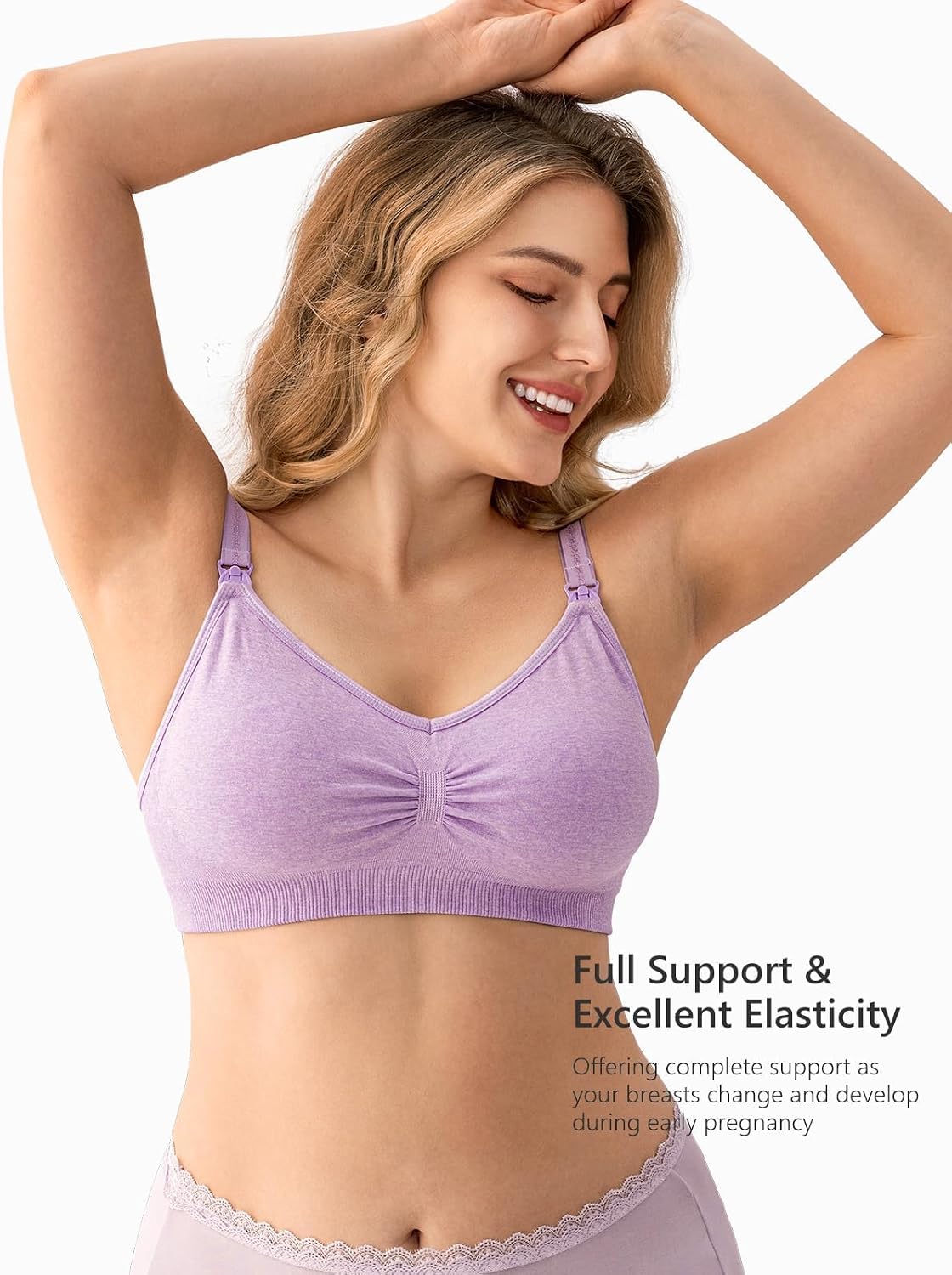 Detalle de HBselect 3 Pack Women’s Wireless Seamless Nursing & Maternity Bra with Removable Pads and Extenders