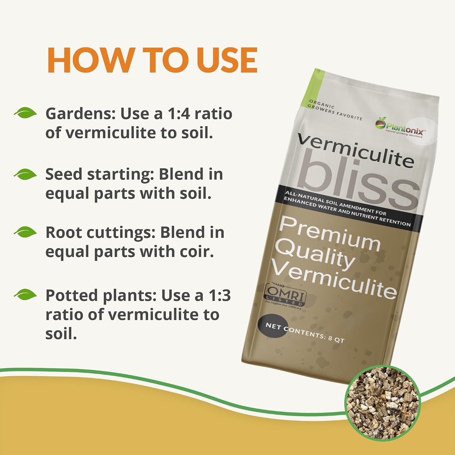 Detalle de plantonix Vermiculite Bliss Vermiculite for Gardening, Coarse, 8 Quarts