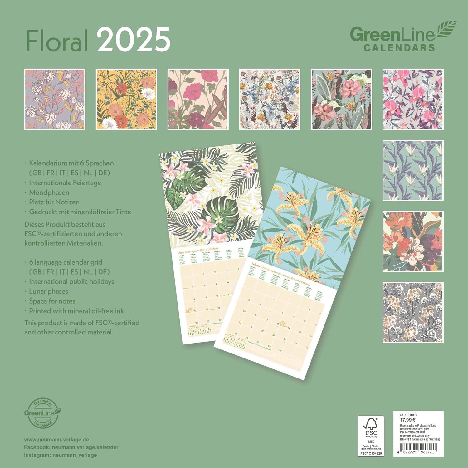 Thumbnail 1 de GreenLine Floral 2025 Broschürenkalender (30x30 cm) – Wandkalender mit Platz für Notizen