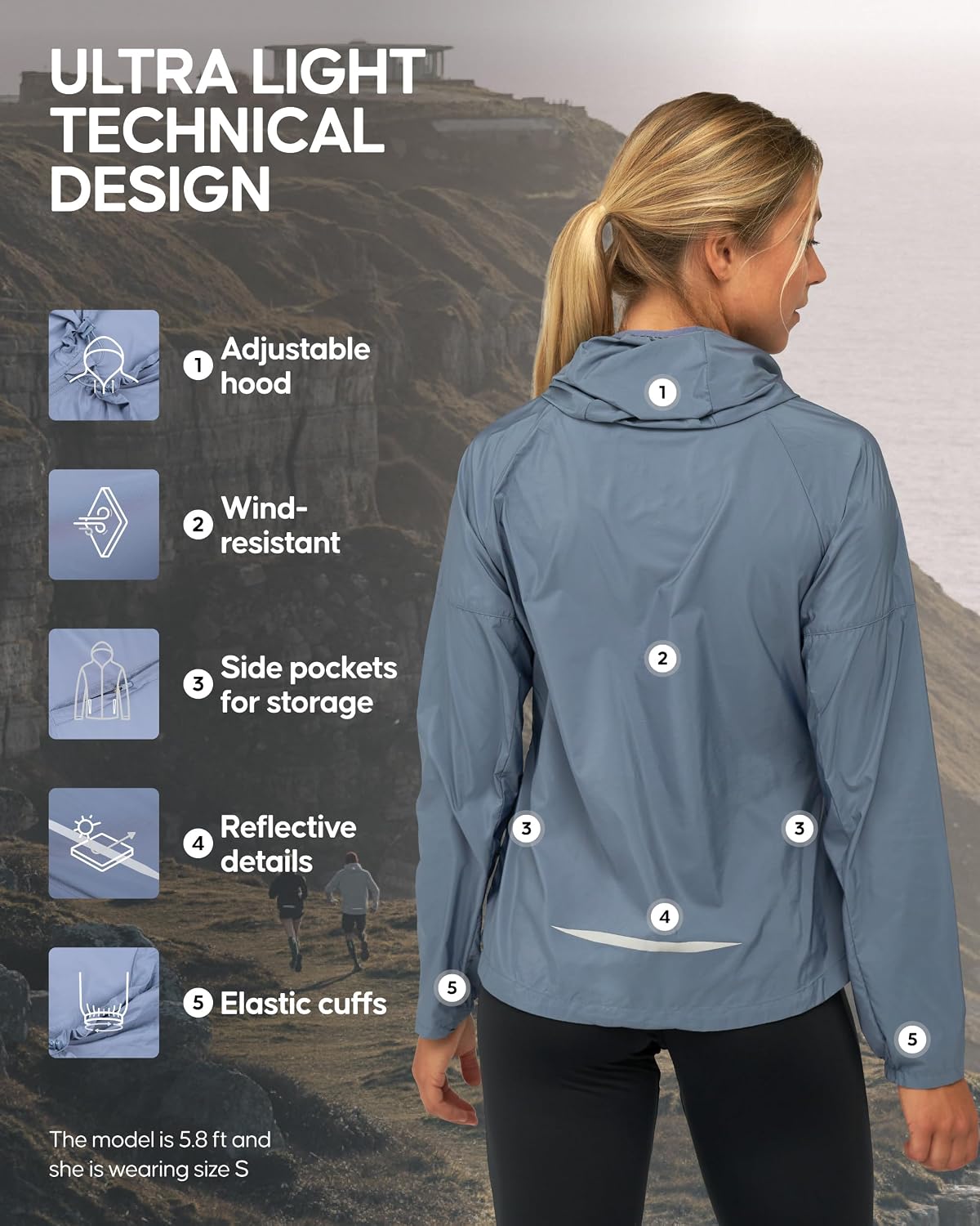 Detalle de DANISH ENDURANCE Packaway Windbreaker Women's Jacket with Hood