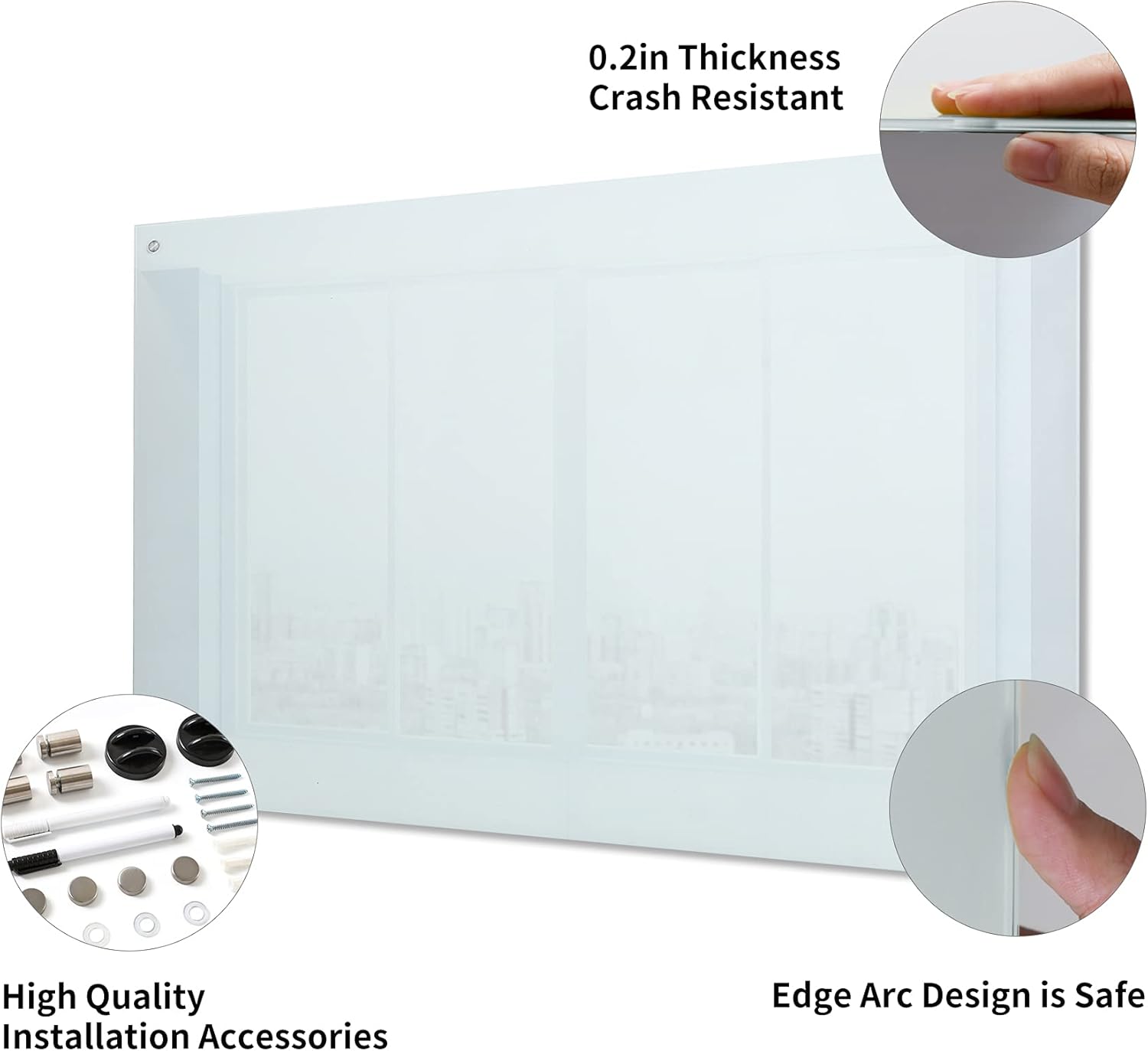 Detalle 2 de R&G Magnetic Glass Whiteboard 48 x 36 in, Frameless Tempered Glass