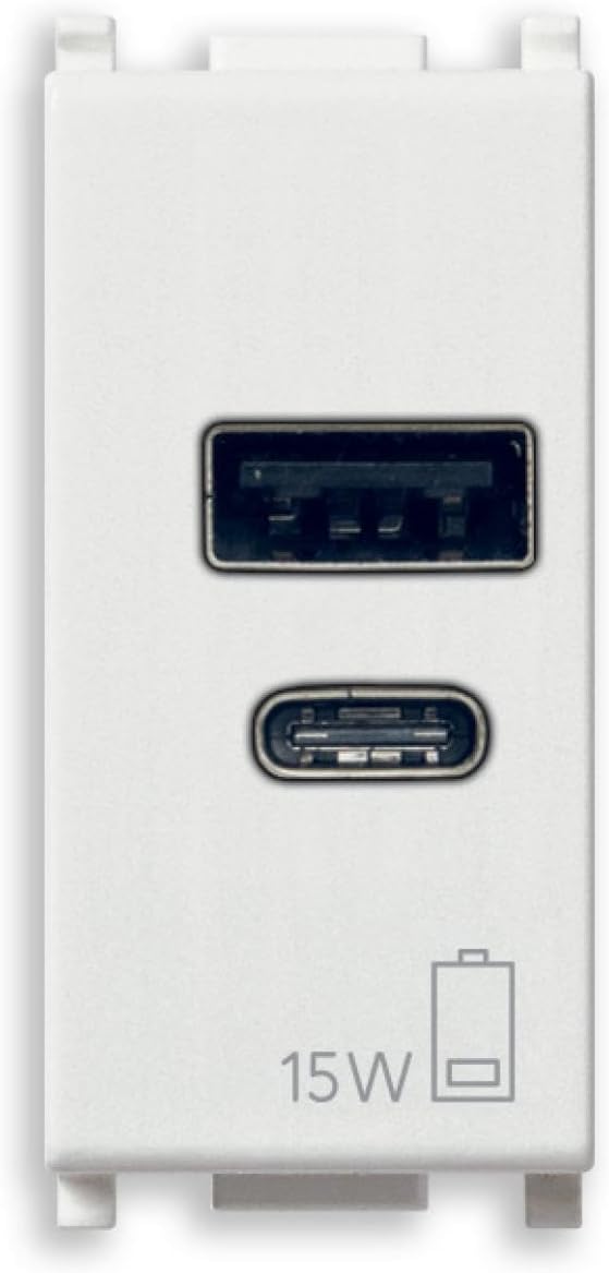 Detalle de Vimar 14292.AC.15 Plana Alimentatore USB 15 W: carica contemporanea USB-A e USB-C