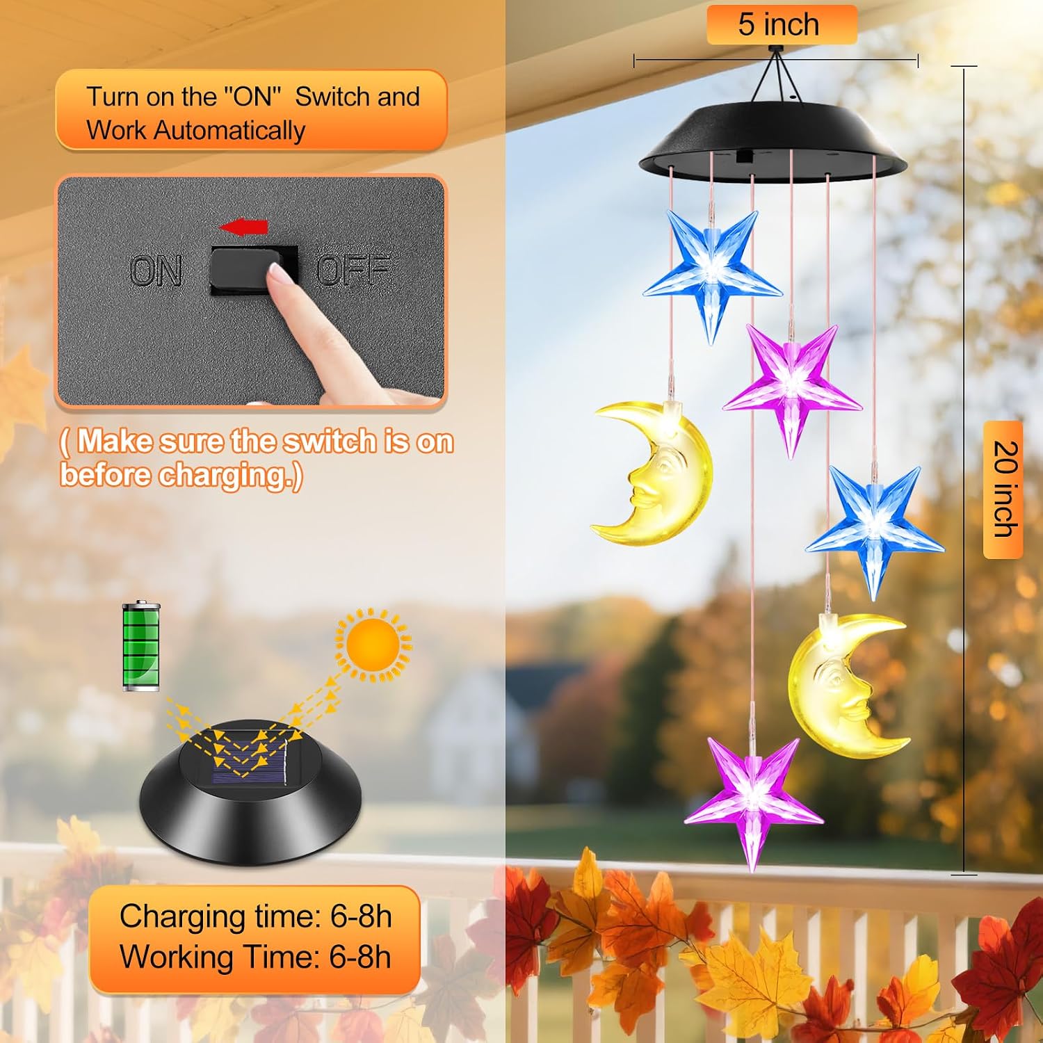 Thumbnail 5 de Winzwon Solar Moon and Star Wind Chime