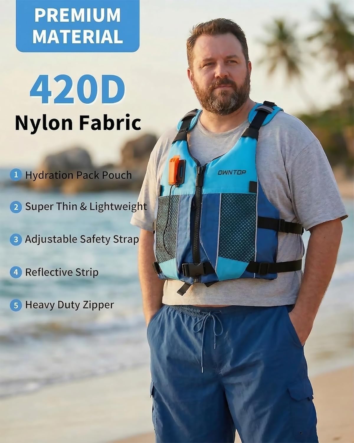 Detalle de Owntop Swim Jacket Adult Youth Hydration Pack with Dual Mesh Pockets