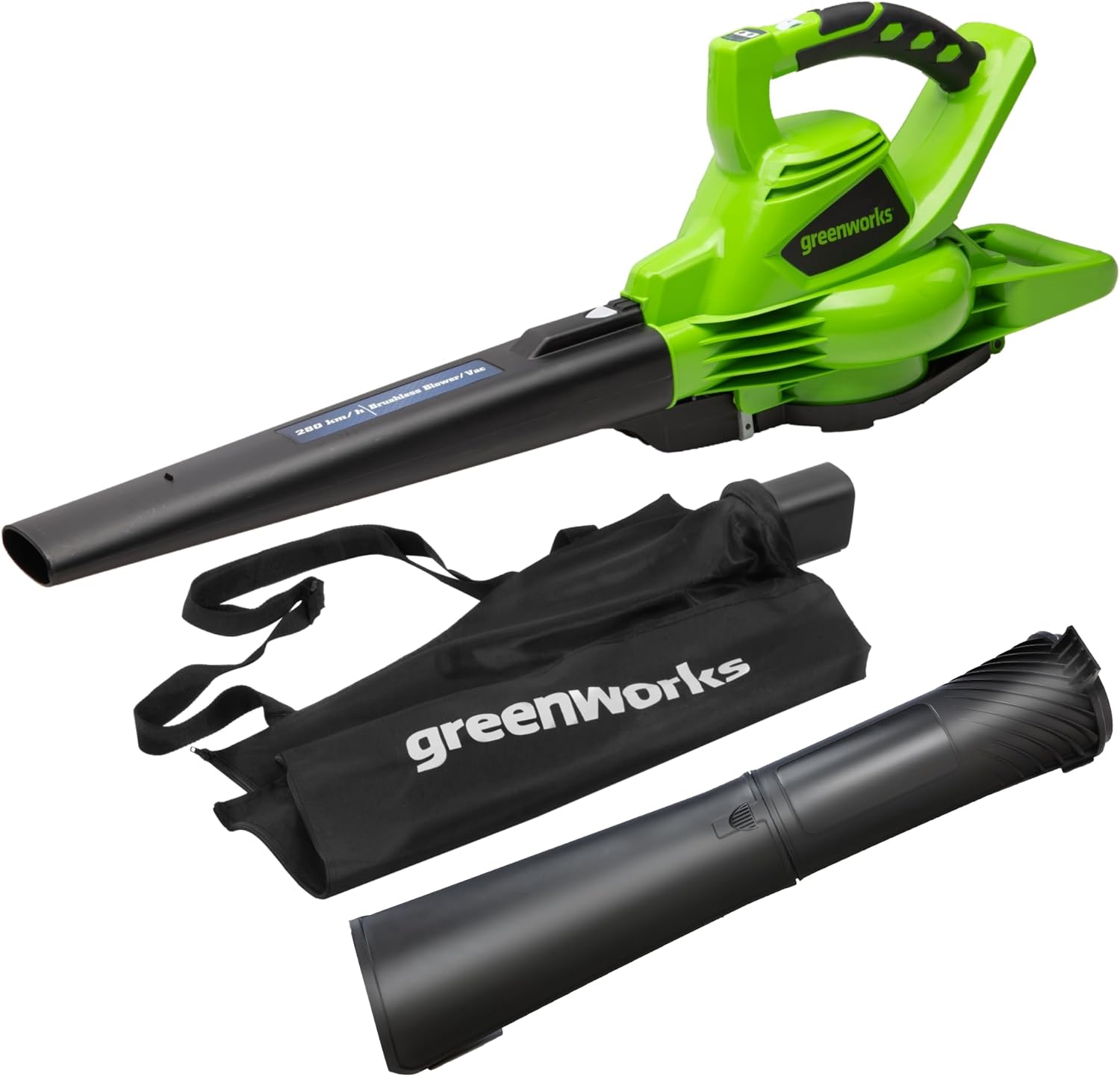 Greenworks 40V aspiratore soffiatore foglie con motore brushless e ventola trituratrice (GD40BV) – senza batteria