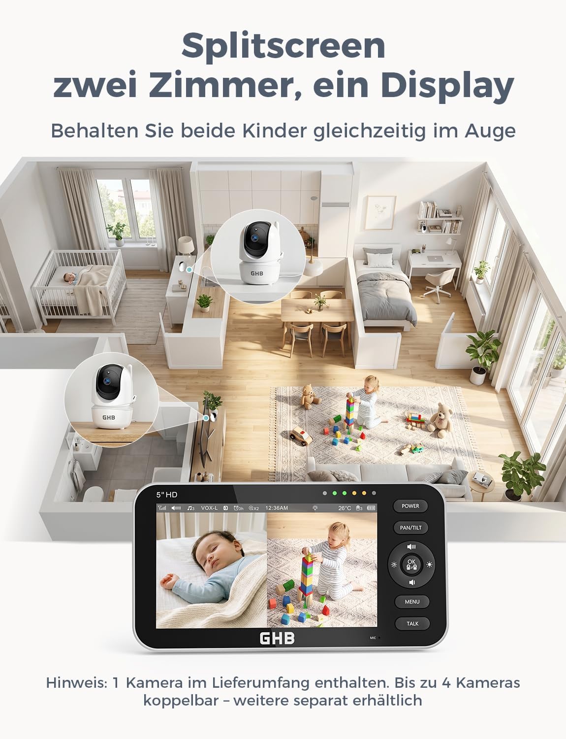 Thumbnail 3 de GHB Babyphone mit Kamera 5 Zoll – 720P HD Display, VOX Schlafmodus und 168 Stunden Akkulaufzeit