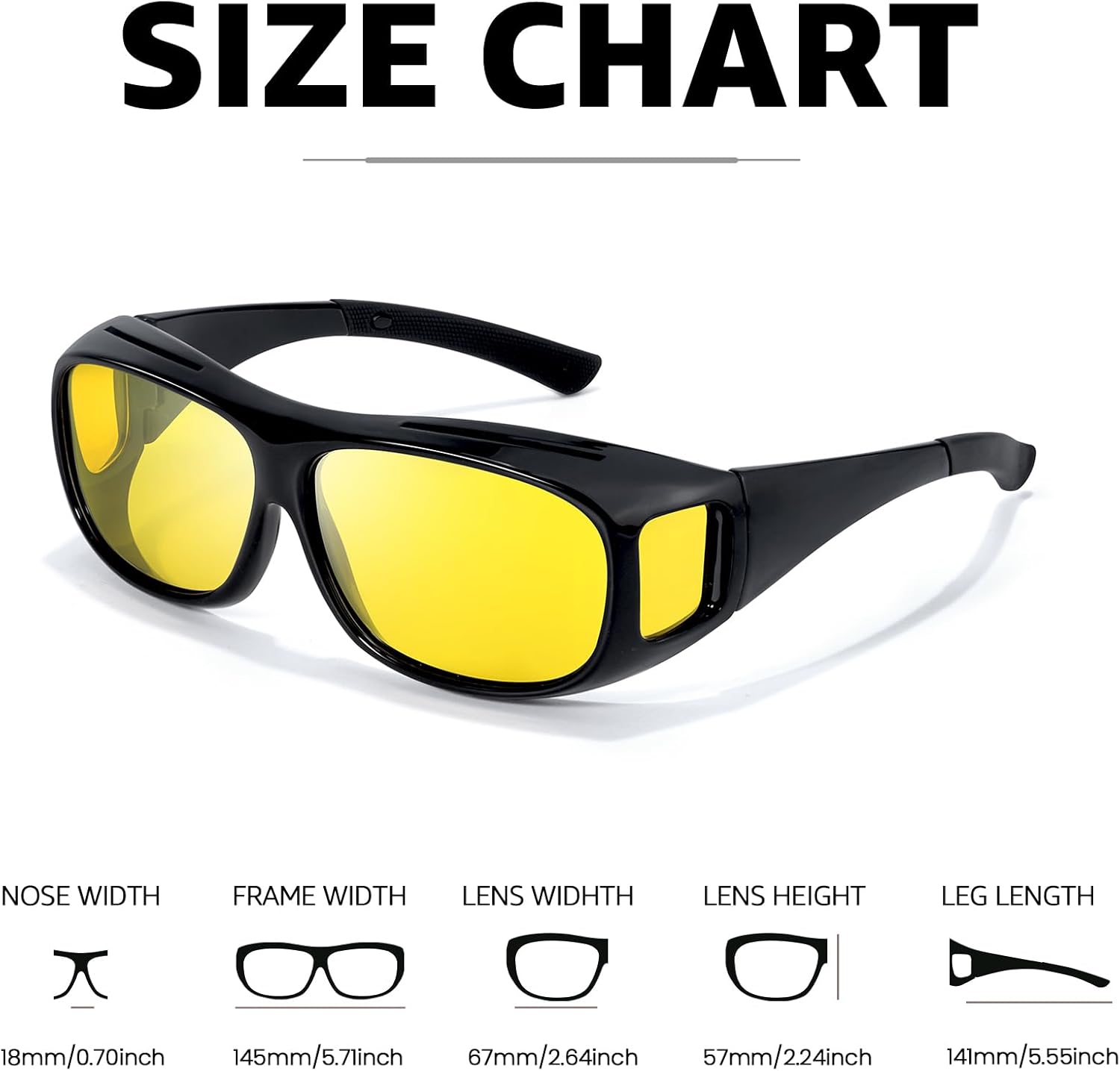Detalle de Myiaur High Tech Night Driving Glasses | Fit Over Design with Advanced Polarised Yellow Lenses