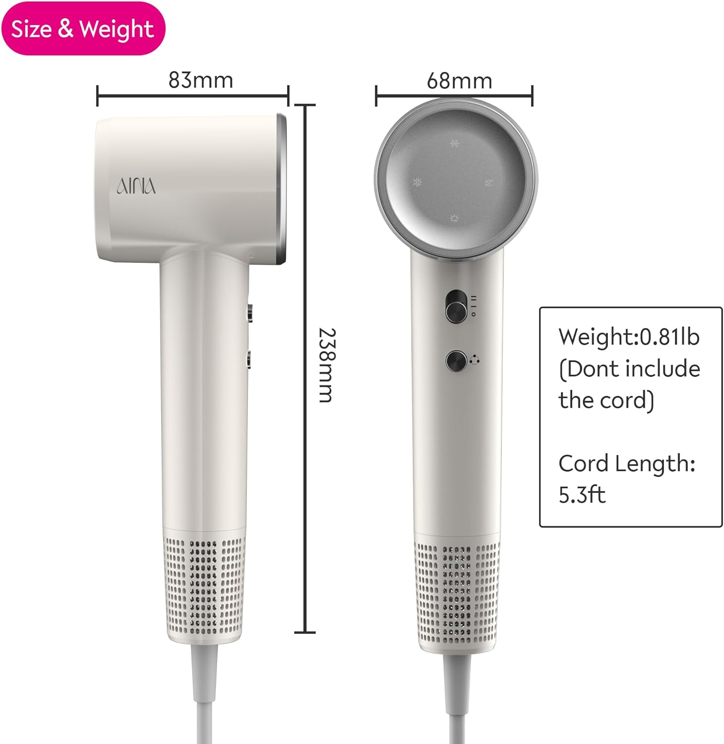 Thumbnail 1 de AINA High Speed Hair Dryer with Brushless Motor (1A White)