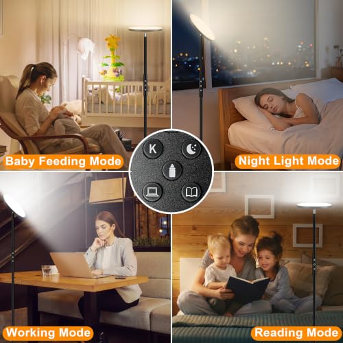 Detalle 2 de Lampadaire sur Pied Yikuneng 3600LM 36W LED avec Télécommande et Contrôle Tactile — Ajustement de couleur 2700K–6500K