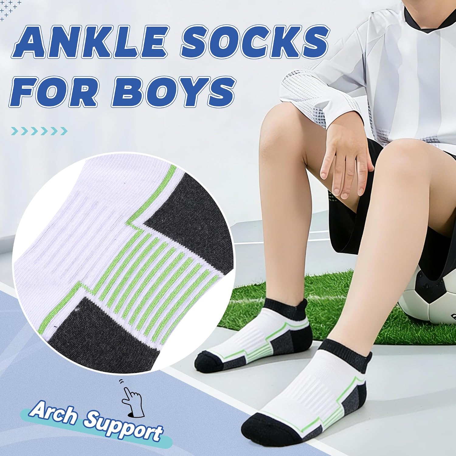 Thumbnail 3 de SEEYAN Kids Socks Boys Ankle Athletic Half Cushioned Low Cut Cotton Breathable Socks – 6 Pairs