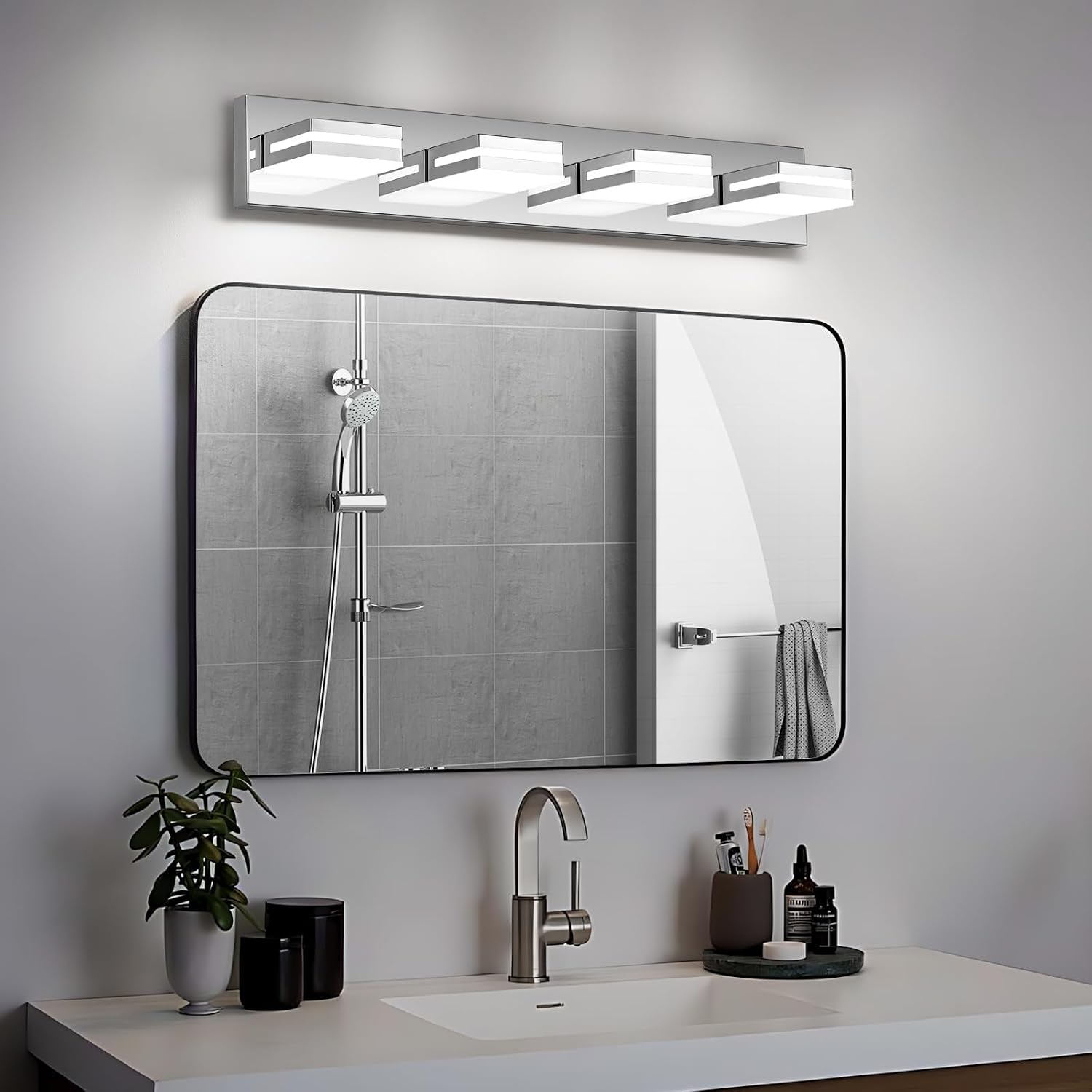 Detalle de JZEKVN 20260526001 4-Light LED Vanity Fixture, 6000K, 350° Rotatable Heads