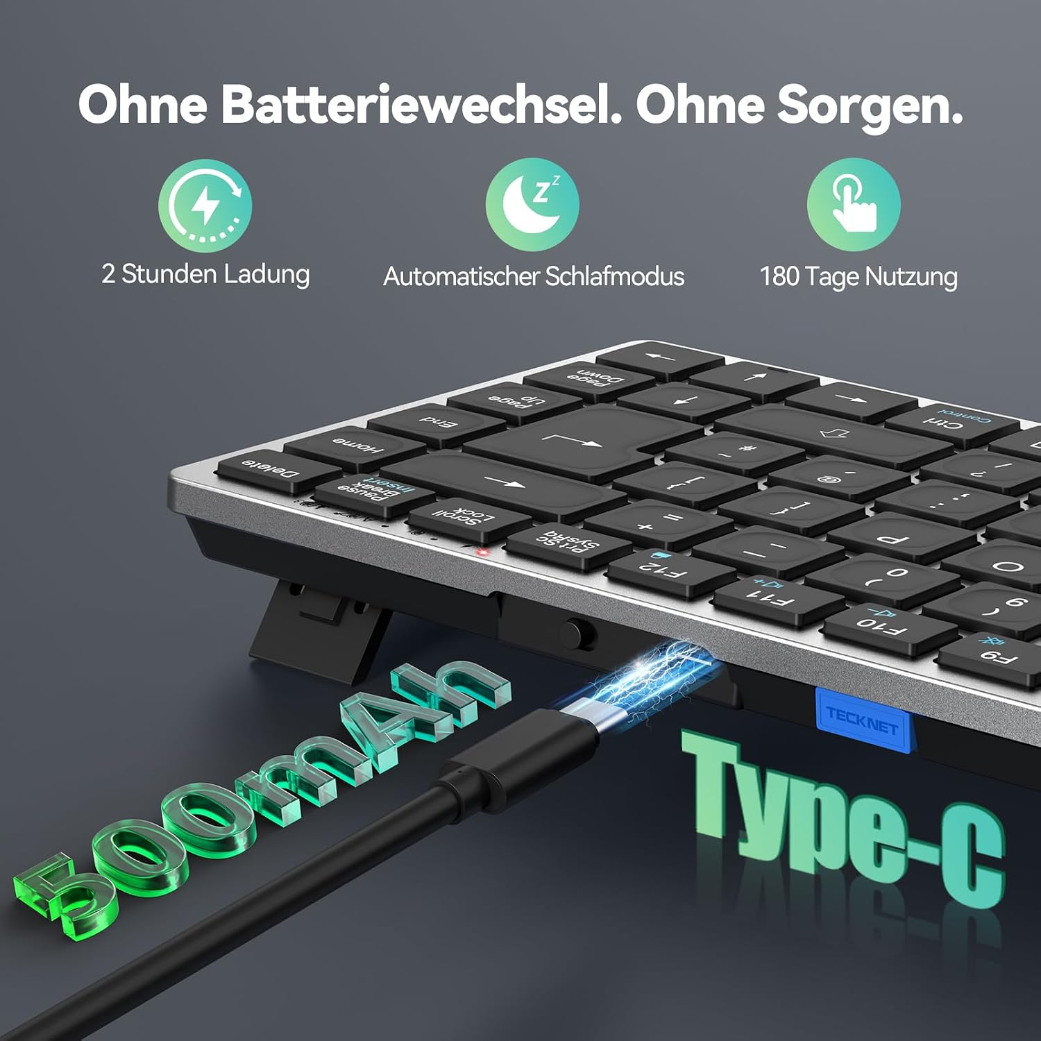 Detalle de TECKNET KB006: Kabellose Tastatur mit 4 Modi (BT + 2,4G) – Deutsches Layout