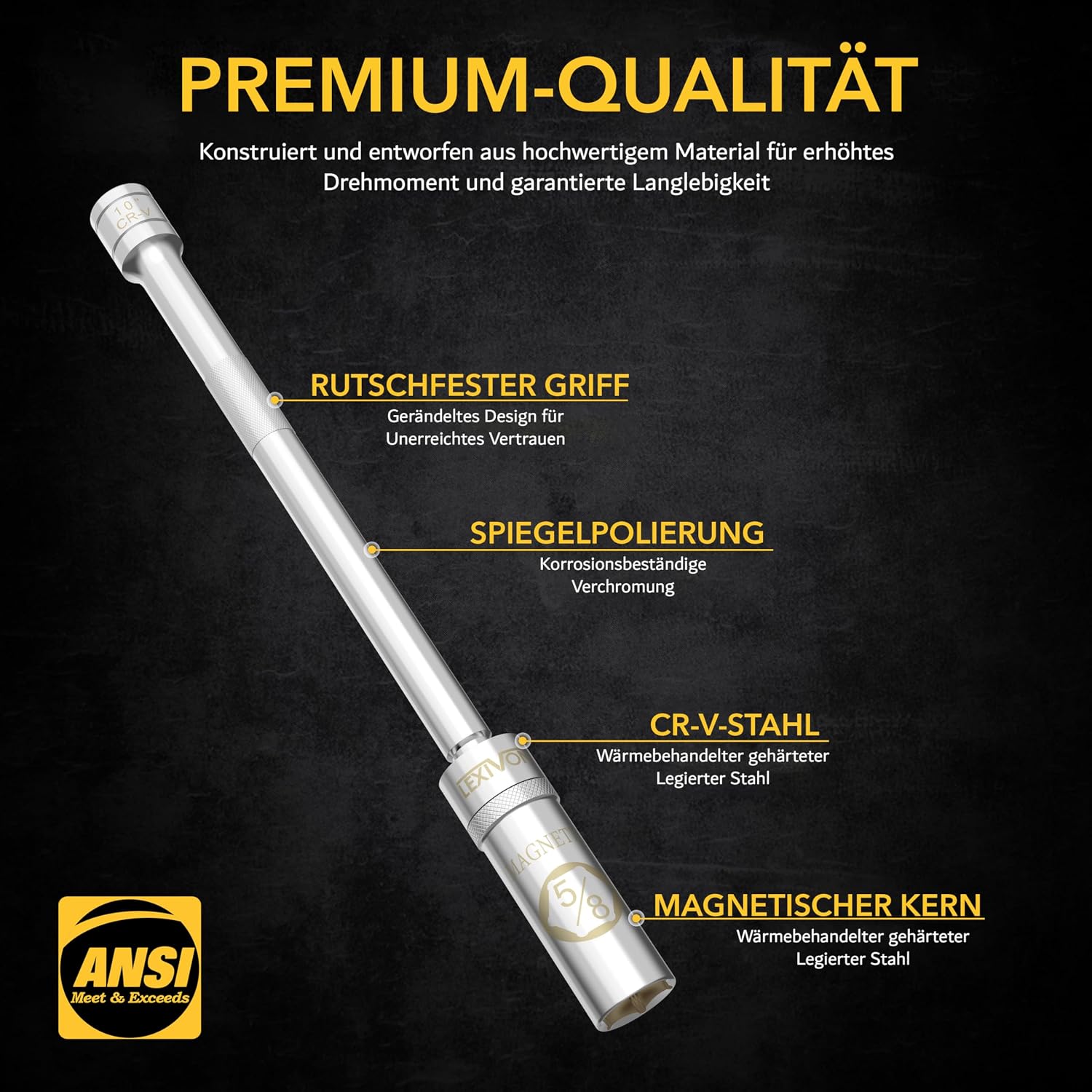 Thumbnail 4 de LEXIVON Zündkerzenschlüssel LX-122 für 16 mm Zündkerzen, 25 cm, schwenkbar mit magnetischem Einsatz (Cr-V-Stahl)