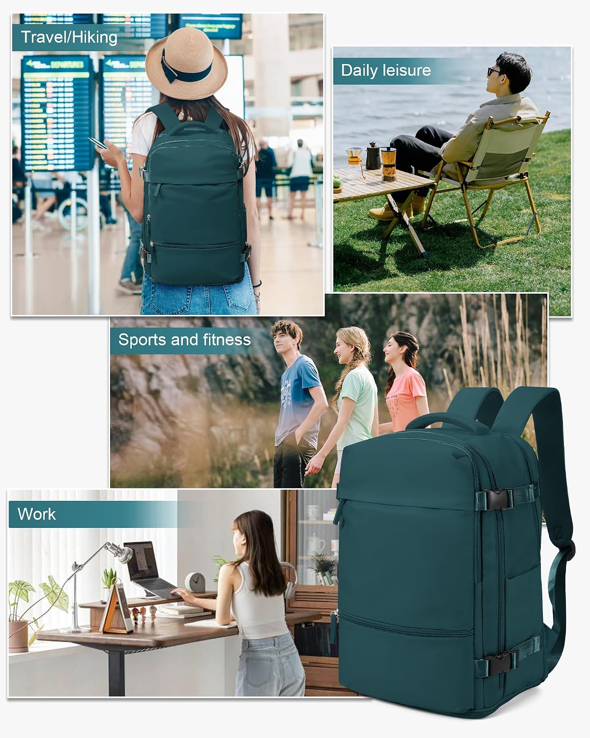Detalle de SEAFEW Borsa da Cabina per Ryanair 40x30x20 cm – Zaino impermeabile multiuso con scomparti per laptop 14" (G3-blu pavone, chiaro)
