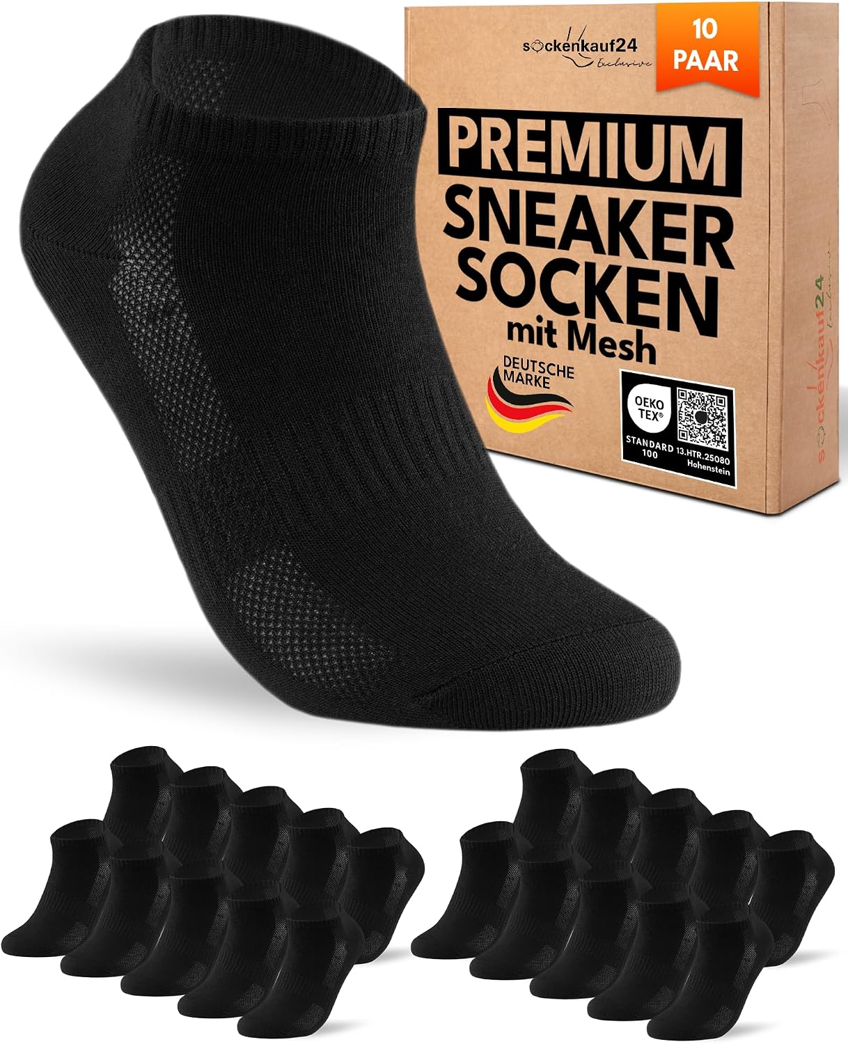 Detalle de Sockenkauf24 10 Paar Sneaker Socken Herren Damen Baumwolle mit Mesh-Streifen – atmungsaktiv und langlebig