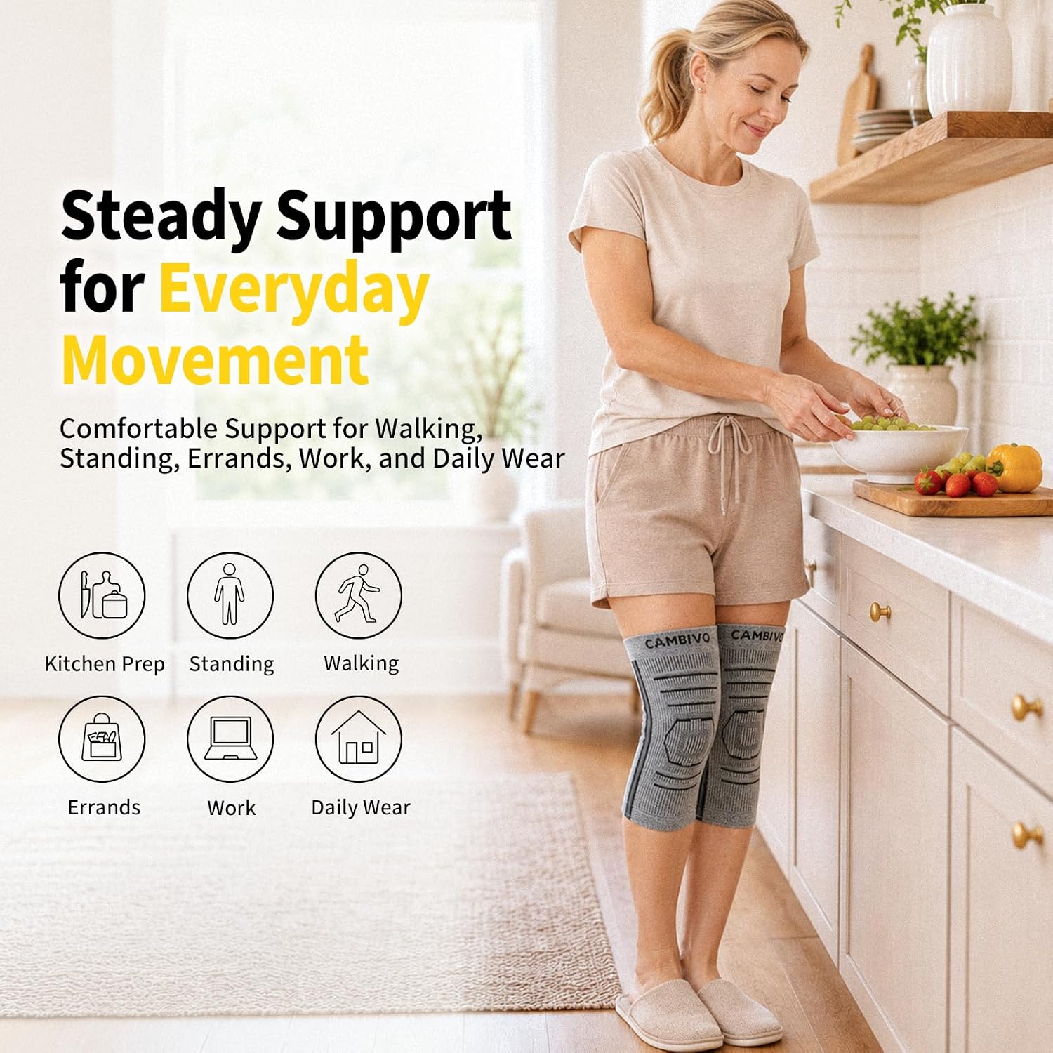 Detalle 2 de CAMBIVO 2 Pack Knee Support with PMMA Side Stabilizers – Lightweight, Breathable Knee Brace for Running and Daily Wear