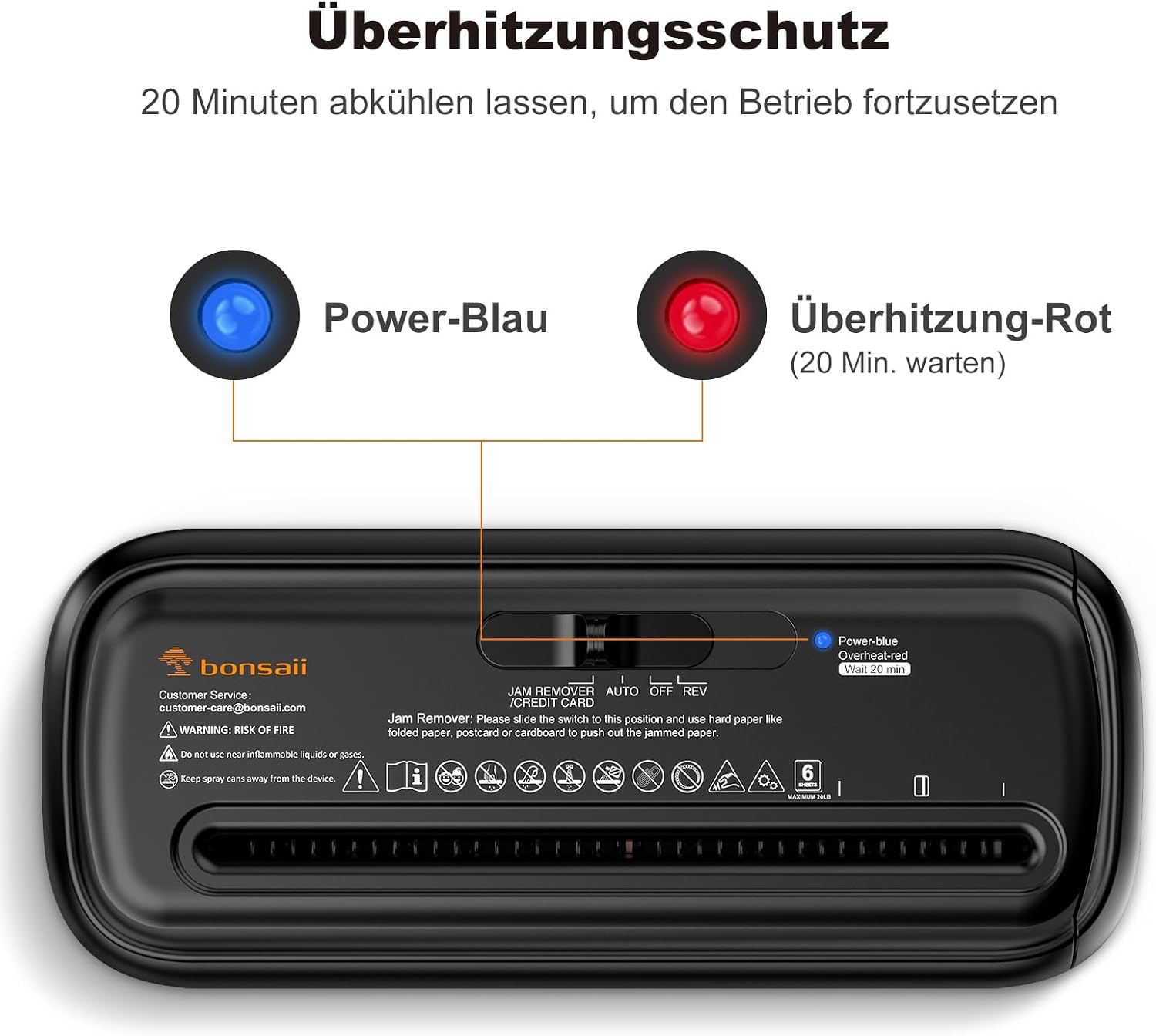 Detalle de Bonsaii S123-A Aufsatz-Aktenvernichter (P2), Streifenschnitt für 6 Blätter, 9‑Liter Papierkorb