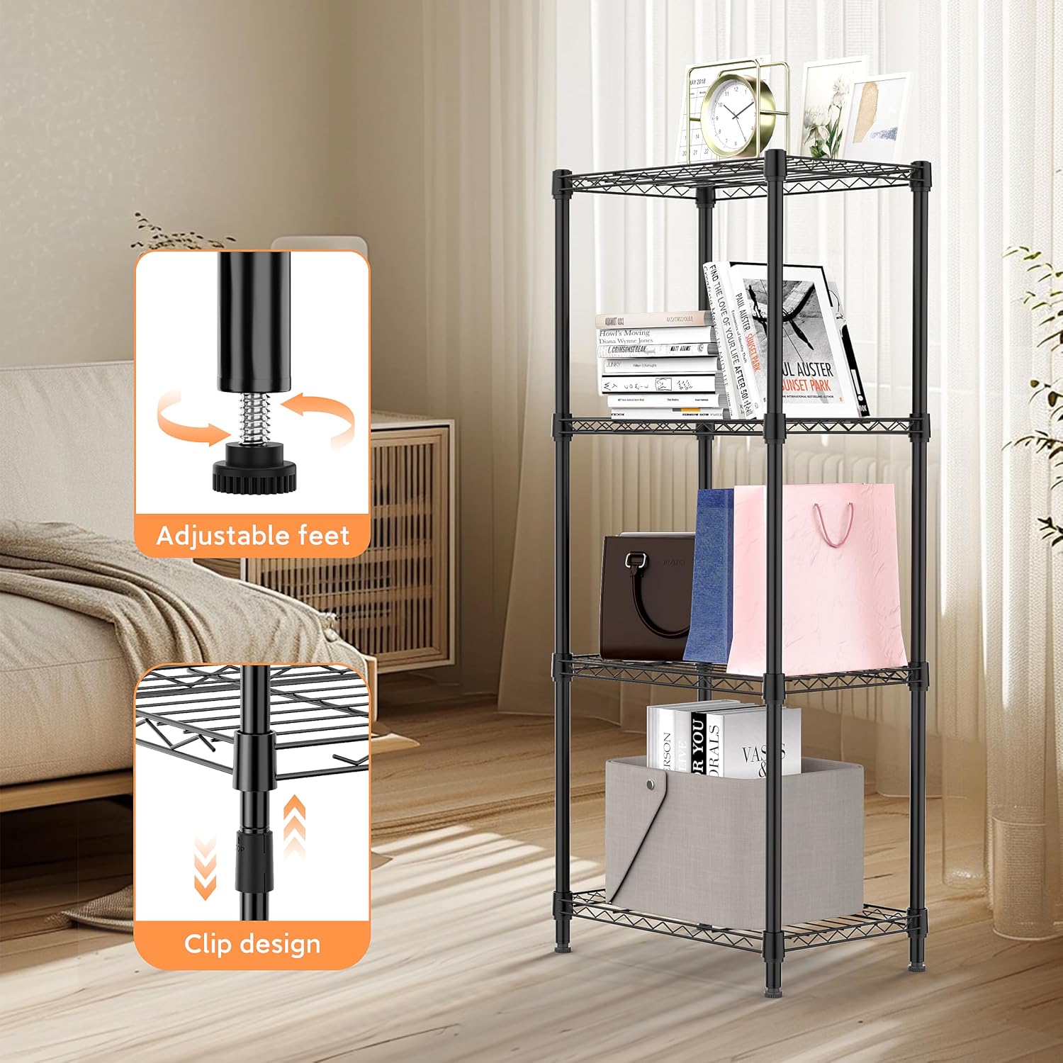 Detalle 1 de M MZG A3045108NK401-EU 4-Tier Black Metal Wire Storage Shelf