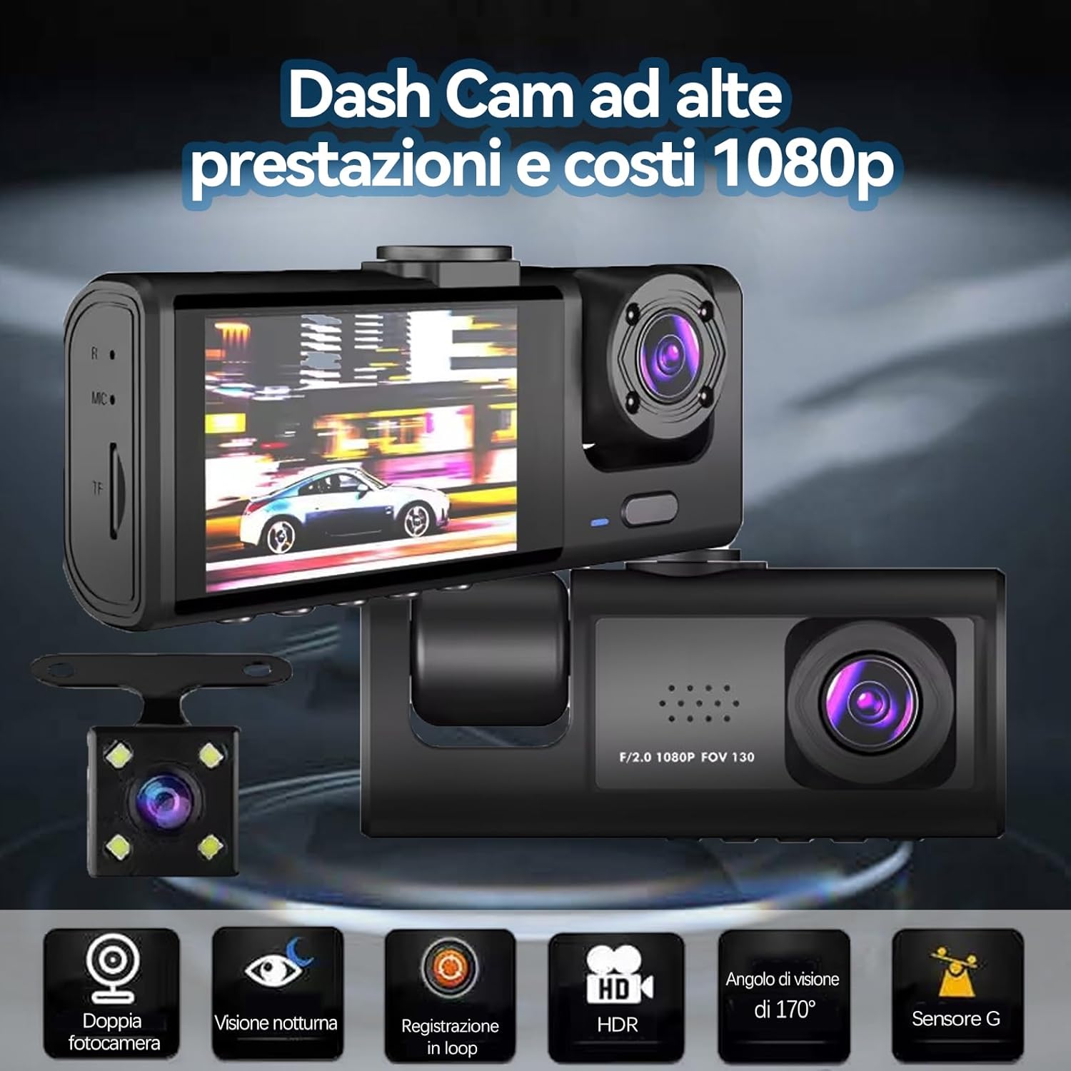 Thumbnail 2 de 3 Channel 1080P Dash Cam with 32GB Card