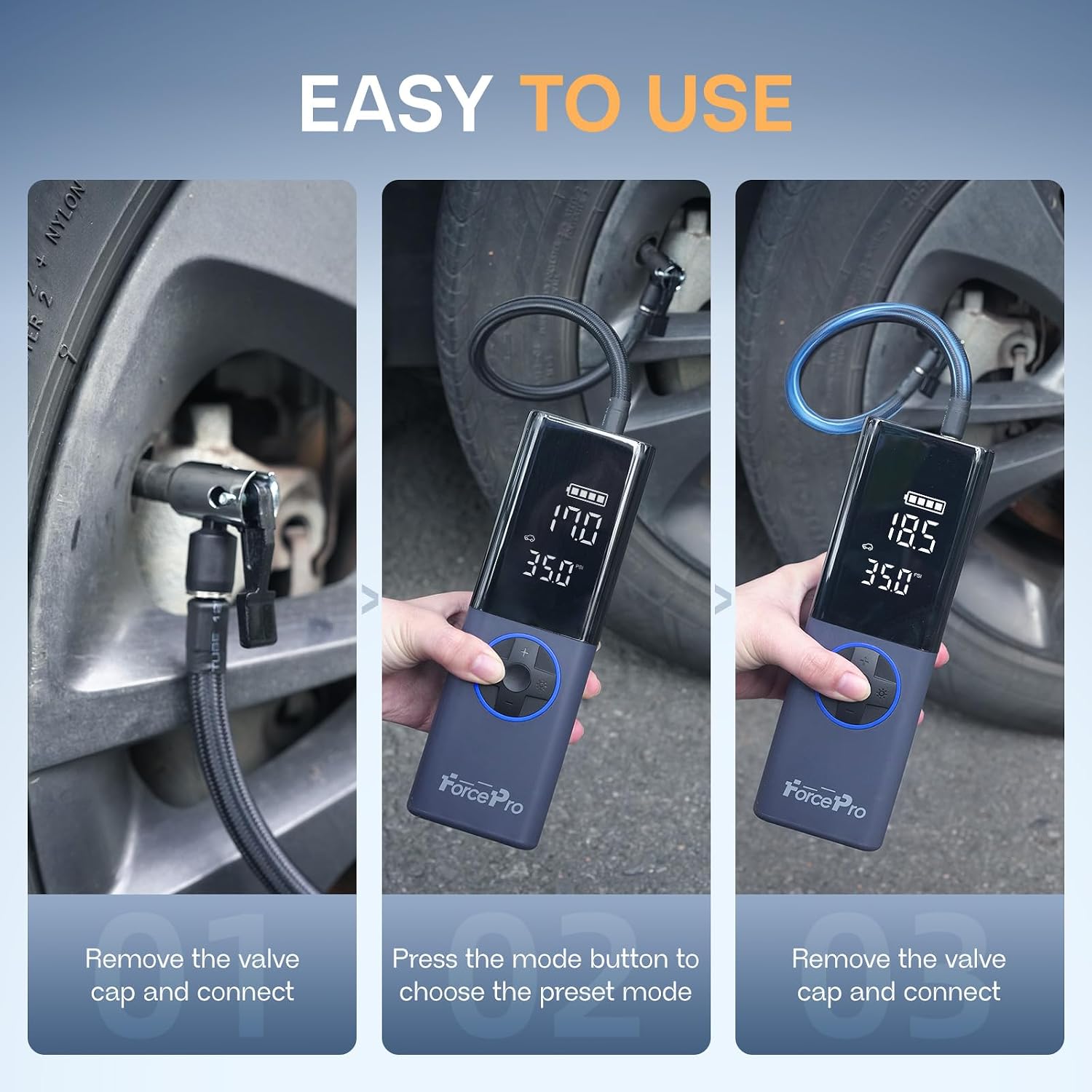 Thumbnail 5 de ForcePro Tire Inflator Portable Air Compressor with 150 PSI and 20000mAh Battery