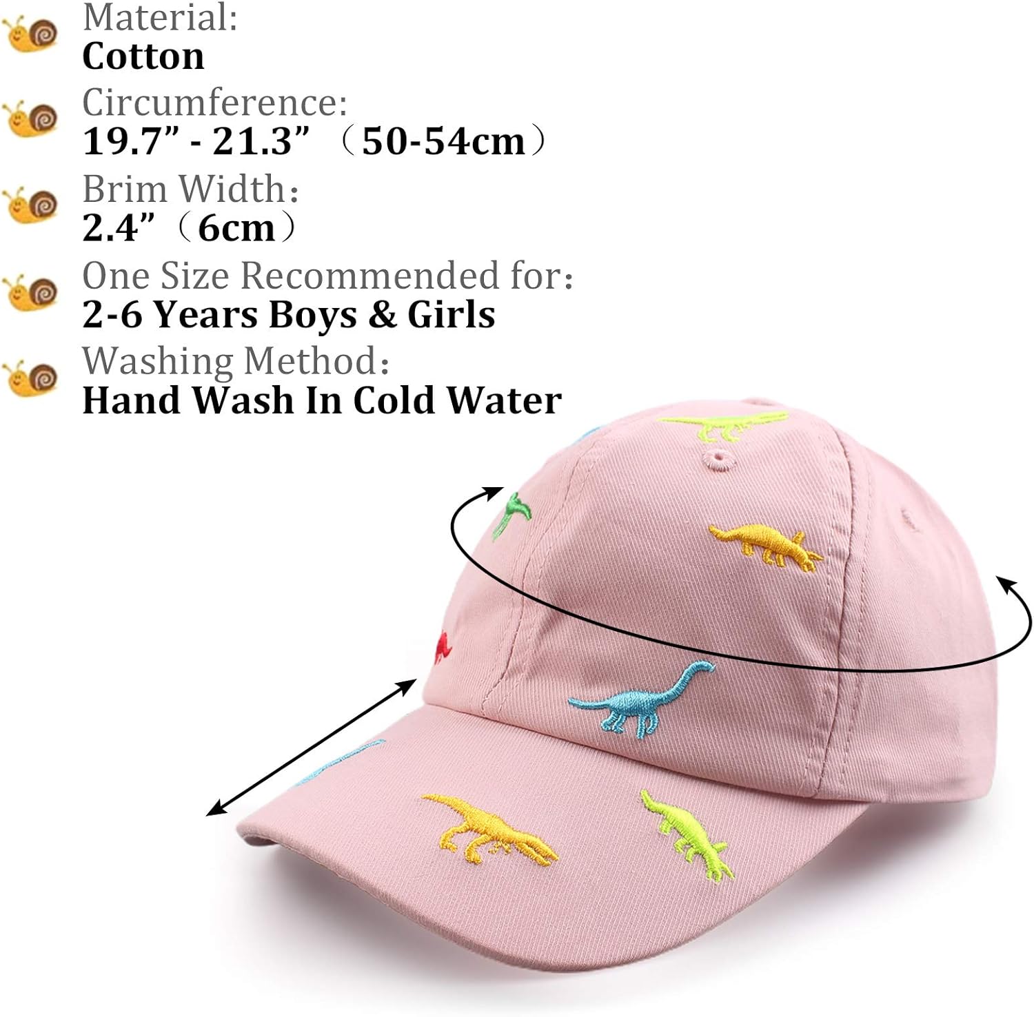 Detalle 2 de XIAOHAWANG Sommer Baseball Cap für Kinder 2–6 Jahre mit Dinosaurier-Stickerei – Verstellbare Schirmmütze aus Baumwolle