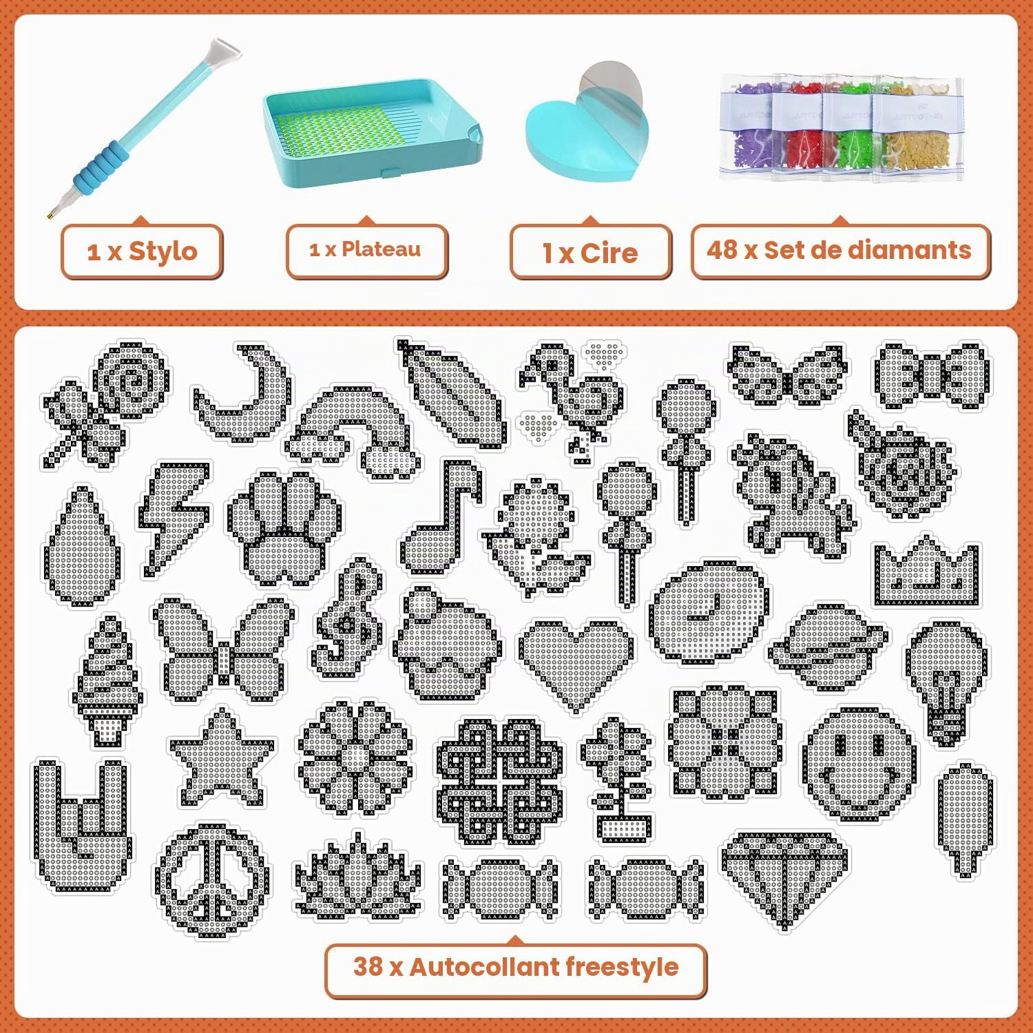 Detalle 2 de ARTDOT AD-DPK-FDS38 diamond painting-stickerset voor kinderen, 38 stuks