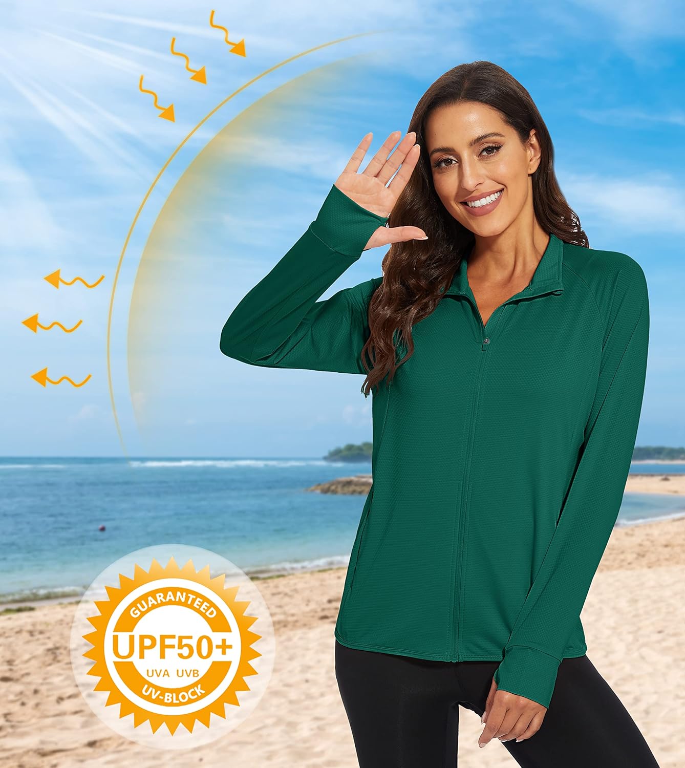 Detalle de MAGCOMSEN Women's UPF 50+ Lightweight Athletic Jacket: Full Zip Sun Protection for Outdoor Activities