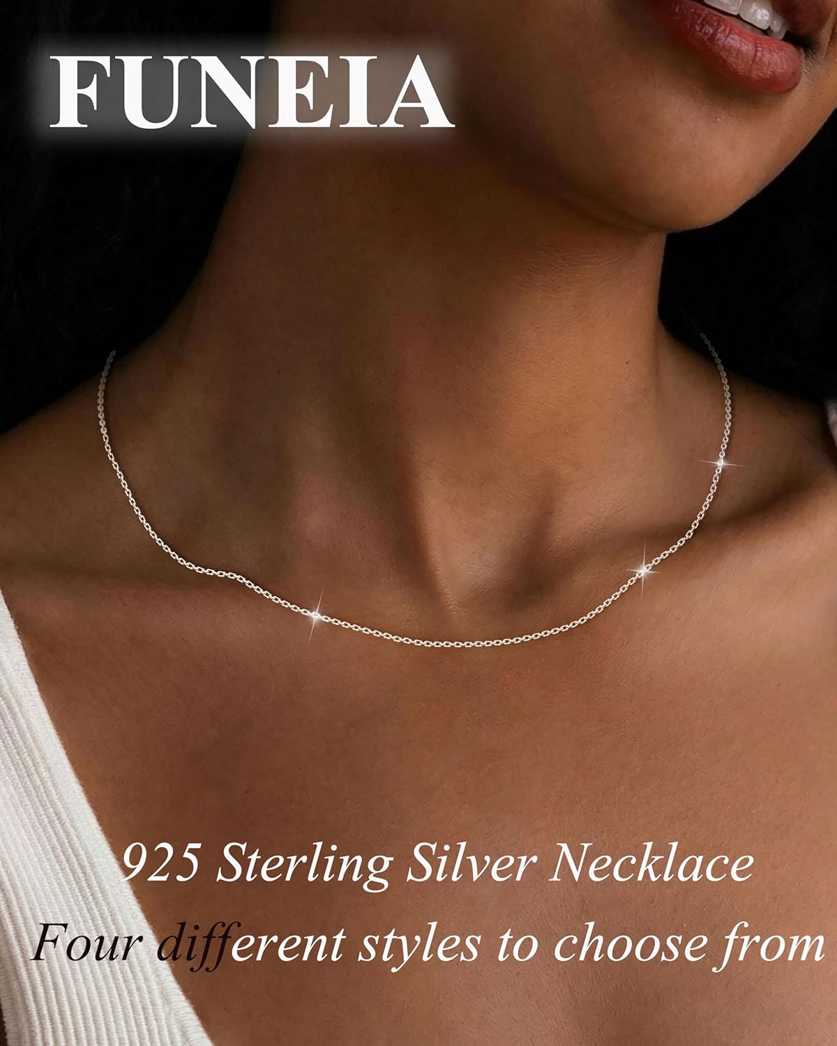 Thumbnail 1 de FUNEIA Collier en argent sterling 925 pour femme – chaîne fine 1,1–1,3 mm, longueur 40–55 cm, sans pendentif