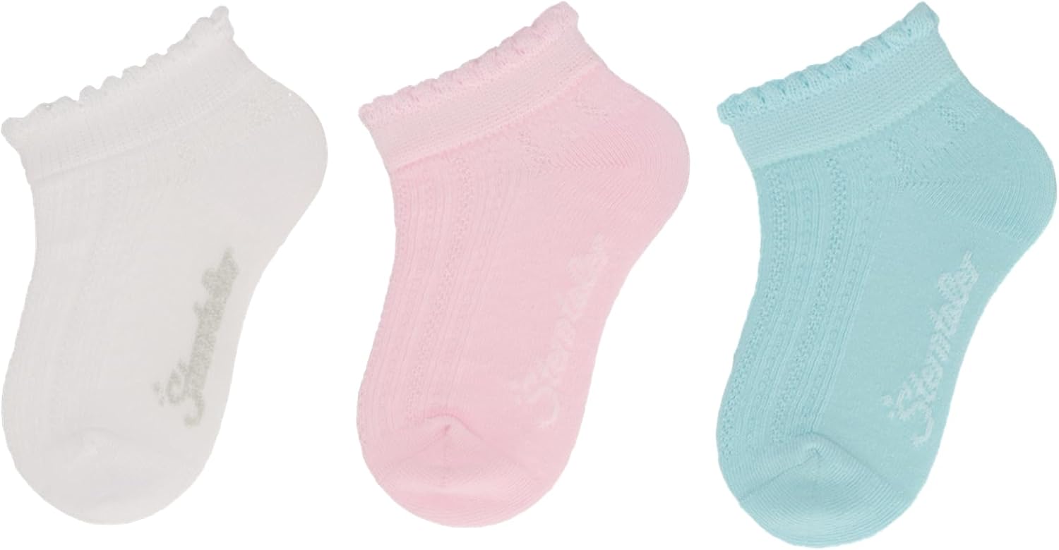 Detalle de Sterntaler Sneaker-Socken 3er-Pack Struktur – Baby Sneaker-Socken mit Rippenmuster für Mädchen