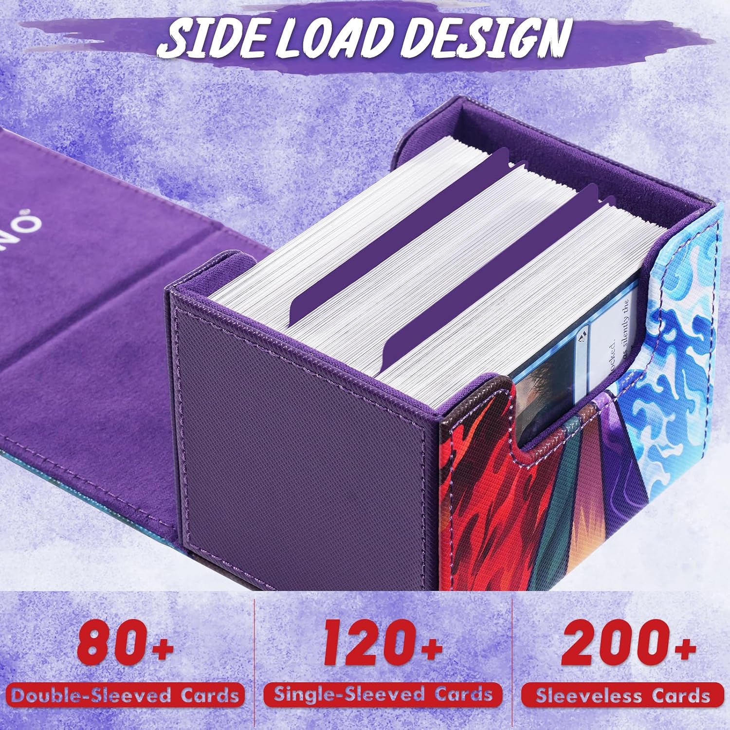 Detalle de UAONO Card Deck Box für MTG: Kartenbox für bis zu 120+ Sleeved Commander Deck (PU-Leder, Magnetverschluss, 2 Divider) – Schwarz/„Lotus“