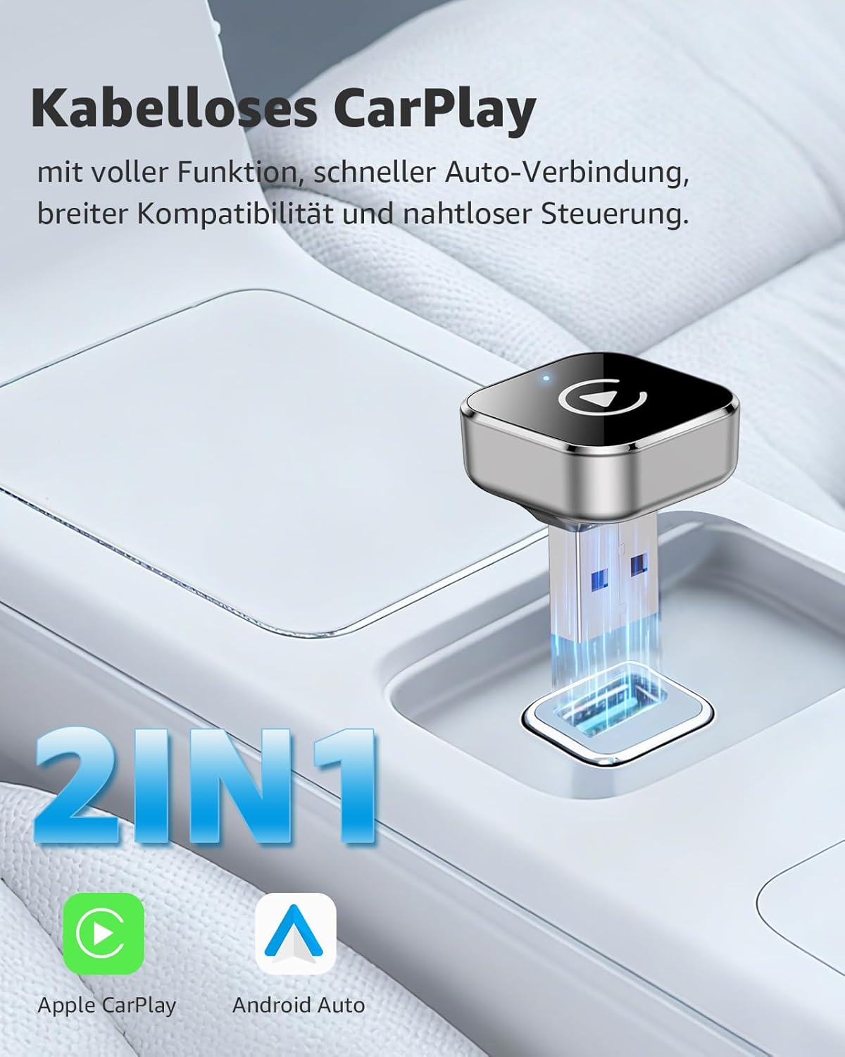 Detalle 2 de Ancvet Wireless CarPlay & Android Auto Adapter – Kabellos, Plug & Play, ab 2016