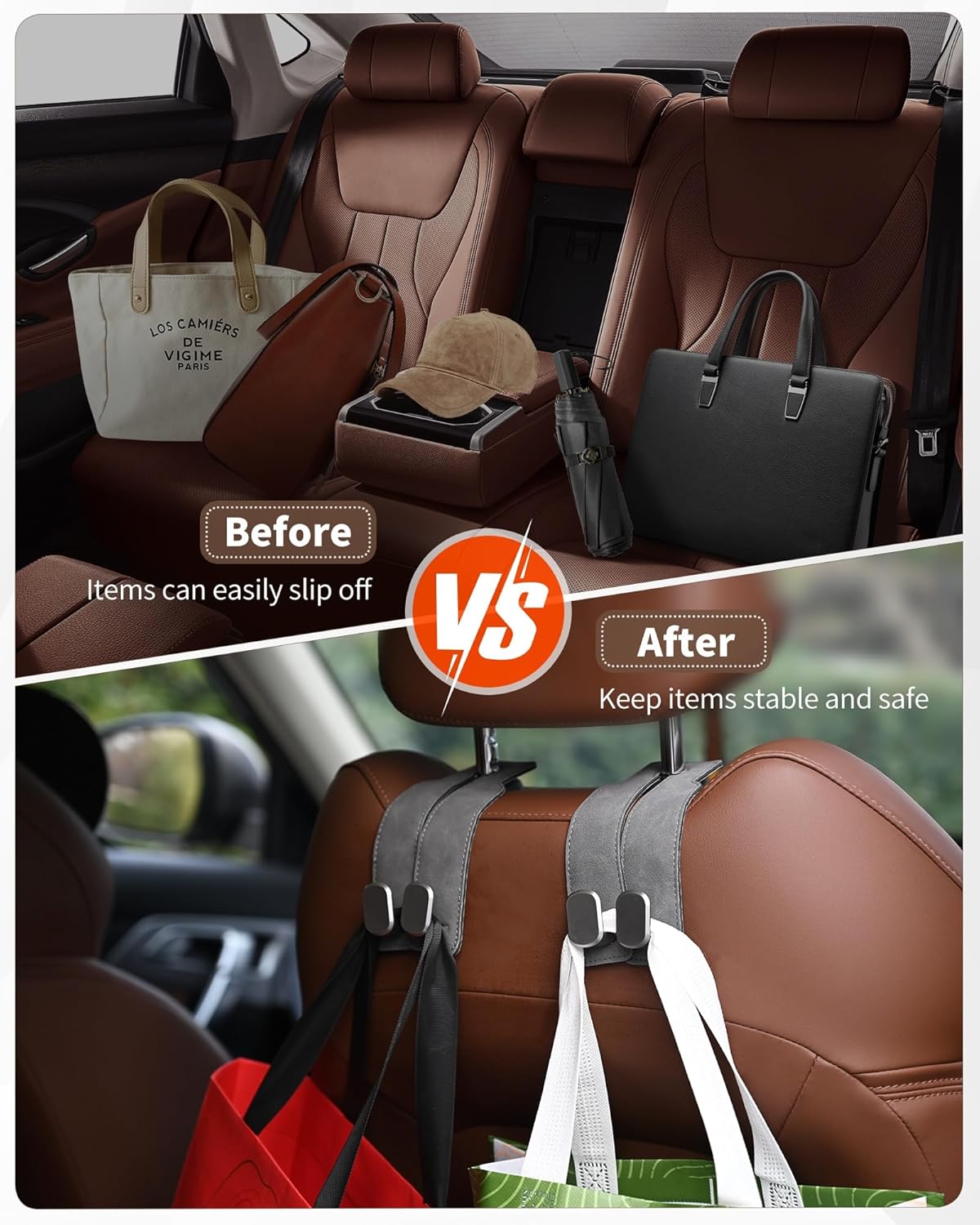 Thumbnail 4 de LQLAN Headrest Hooks for Car (4-Pack) — Double Hooks for Purses, Bags & Back-Seat Organization