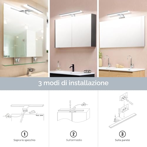 Thumbnail 2 de Azhien Lampada da Specchio da Bagno LED 5W 30 cm IP44 – Luce Bianca Neutra 4000K, 500lm, Montaggio 3 in 1