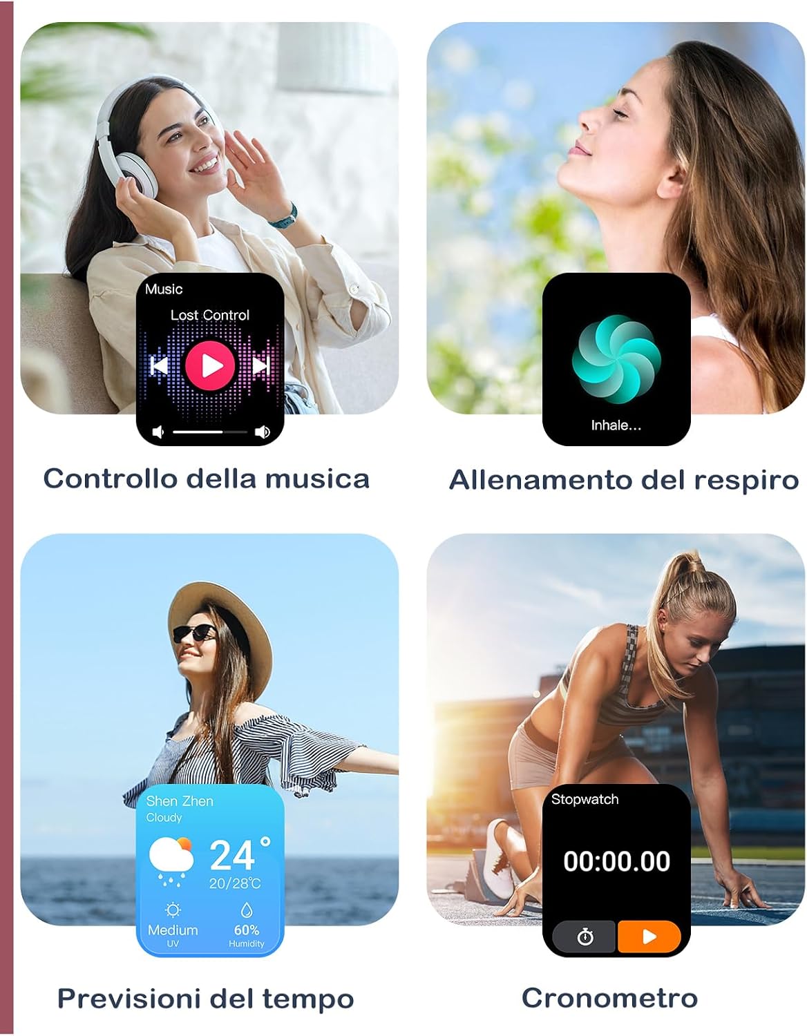 Detalle 2 de GRV Orologio da donna Bluetooth con 100+ modalità