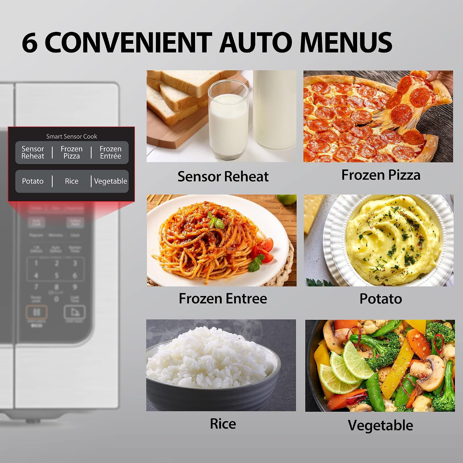 Detalle de Toshiba ML-EM62P(SS) Large-Capacity Countertop Microwave with Humidity Sensor, 6 Auto Menus, Eco Mode & Sound On/Off
