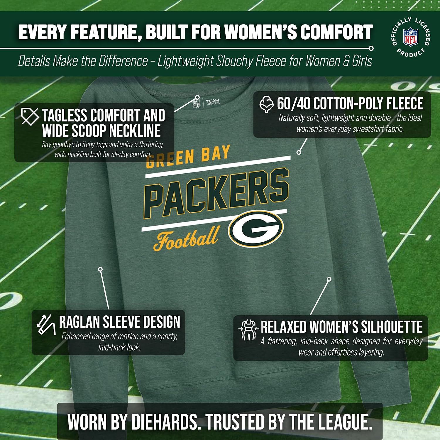 Detalle de NFL Women's Crewneck Sweatshirt, French Terry
