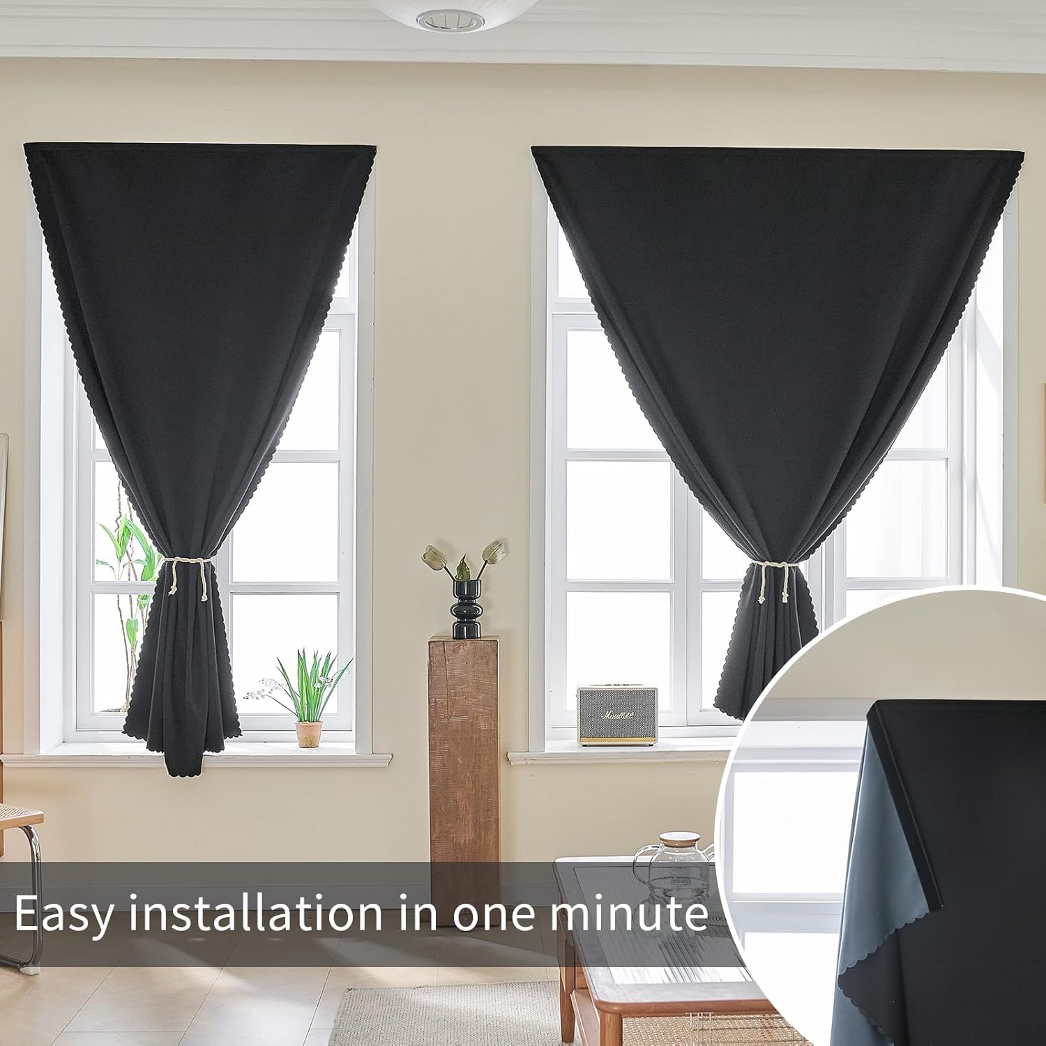 Thumbnail 5 de AJAZZ Self Adhesive Curtains 100% Blackout Shades – 59" W x 96" L, Black, 1 Panel