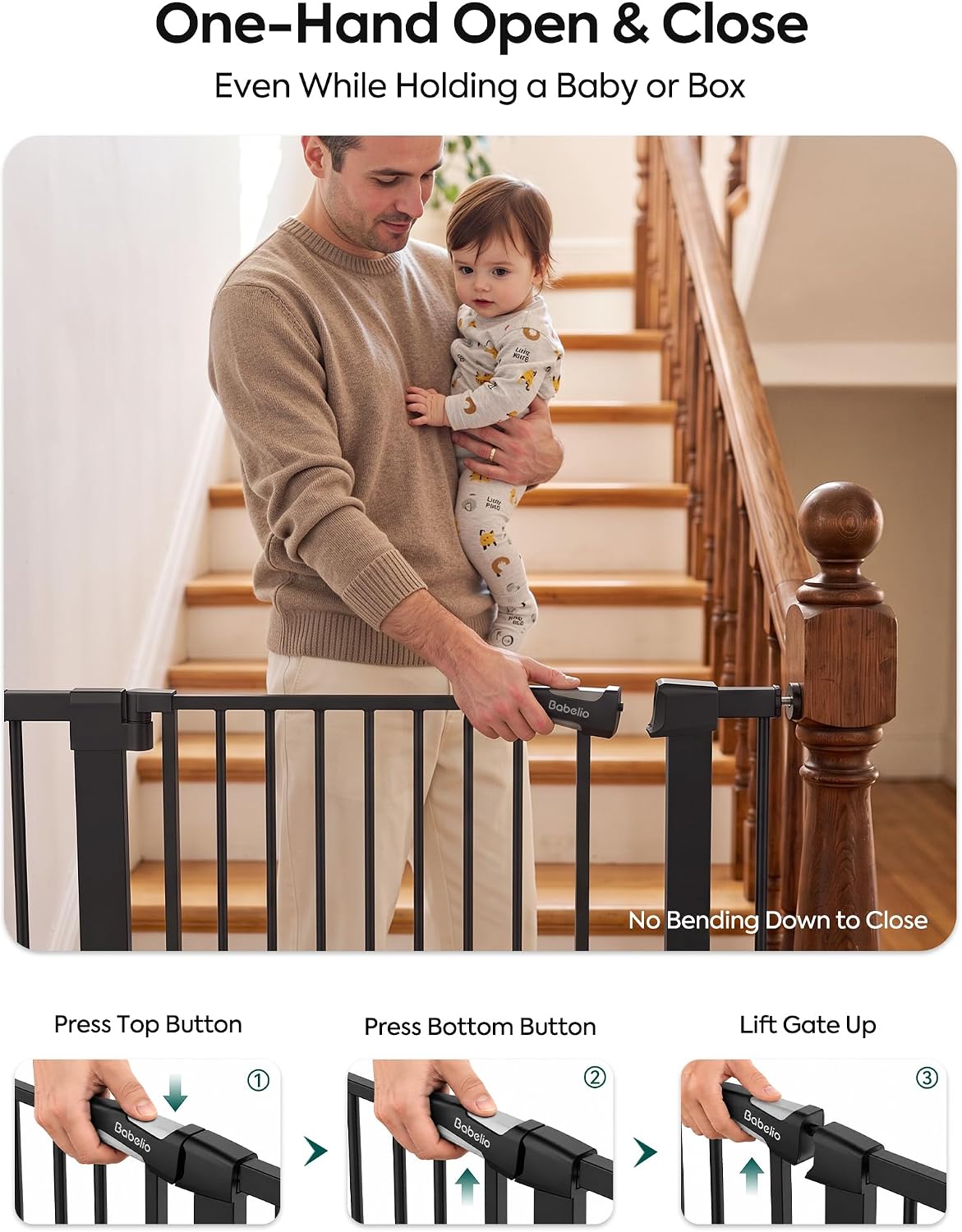 Detalle de Babelio PressGuard CB-M-101 Baby Gate, 30-Inch, Triple-Lock, Auto-Close