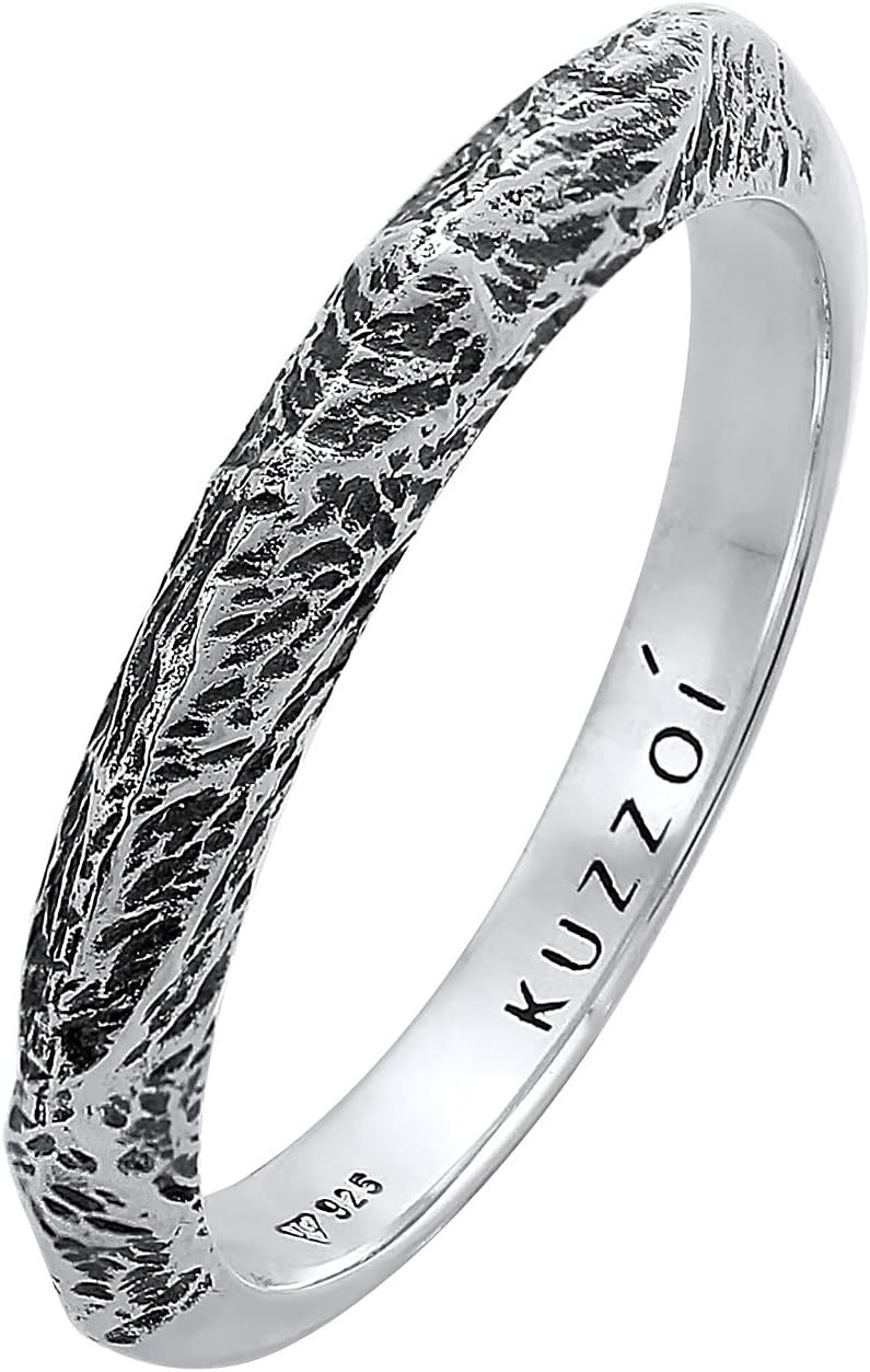 Detalle de Kuzzoi Herrenring aus massivem 925 Sterling Silber (3 mm) im gehämmerten Design, Ringgröße 60–66