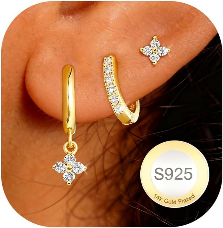 Thumbnail 6 de AVOTTO 3-pair sterling silver stud hoop earrings set (hypoallergenic) for women