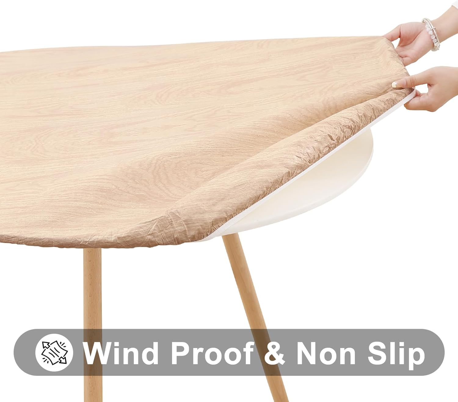 Thumbnail 2 de Smiry Round Picnic Tablecloth – Waterproof Elastic Fitted Cover for 45"–56" Tables (Beige)