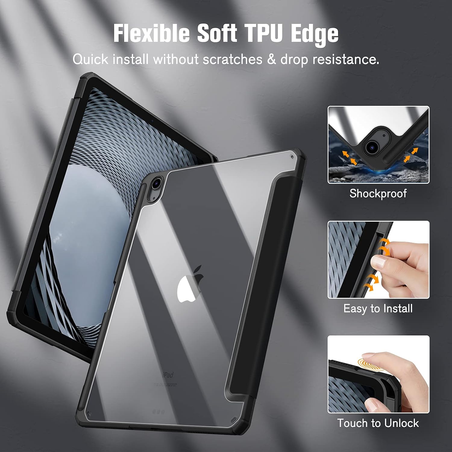 Detalle 2 de FINTIE Hybrid Case for iPad Air 11 inch (M4 2026/M3 2025/M2 2024) & iPad Air 10.9 inch (5th/4th gen) – Shockproof slim clear acrylic with pencil holder, black