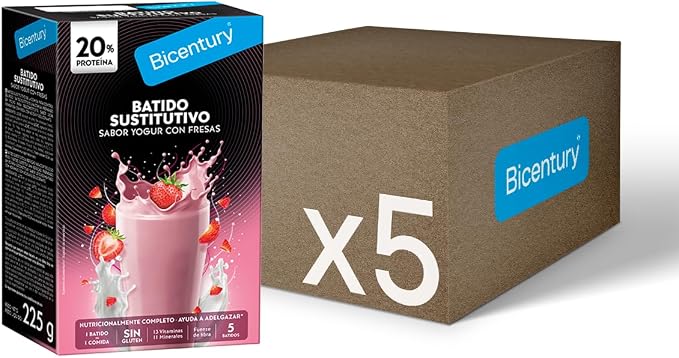 Detalle de Bicentury Batido Sustitutivo Fresa 🍓, 16g proteína, caja 5 unidades