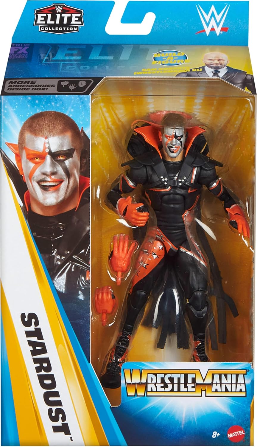 Detalle de Mattel WWE Elite Collection Stardust Premium Live Event – Action figure con accessori WrestleMania e pezzi per costruire Sam Roberts (8+) JHX76