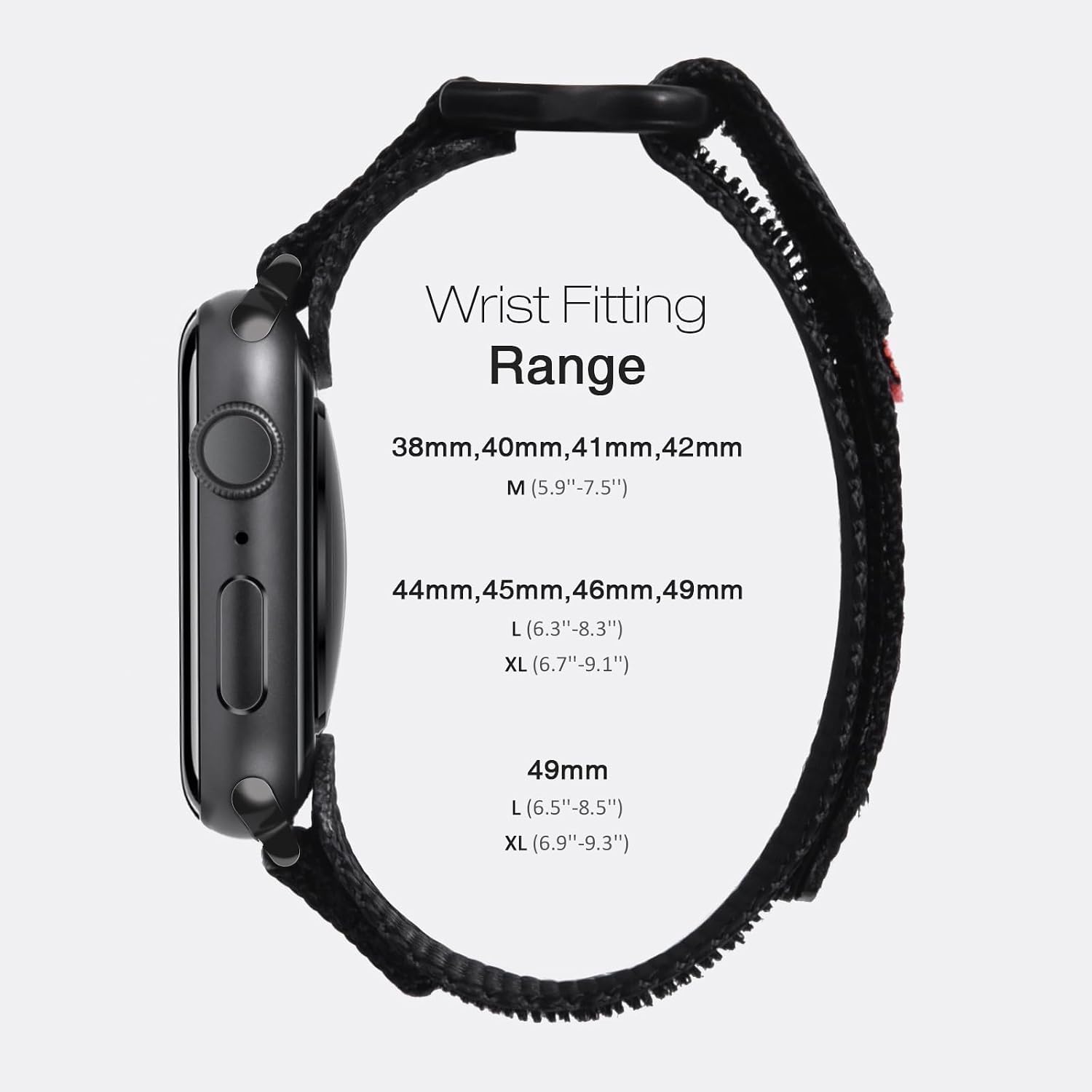 Detalle de Nereides Nylon Sport Replacement Band for Apple Watch (42–38mm) – Black