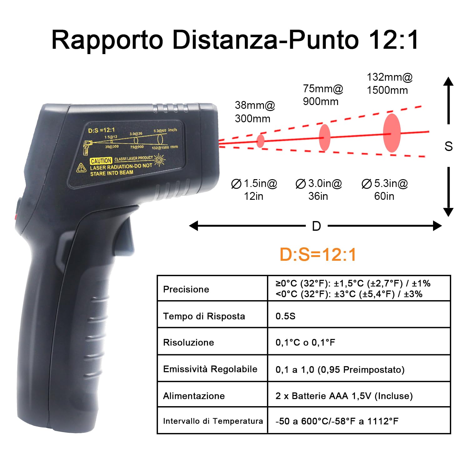Thumbnail 4 de KETOTEK termometro a infrarossi con laser -50°C~600°C e emissività regolabile