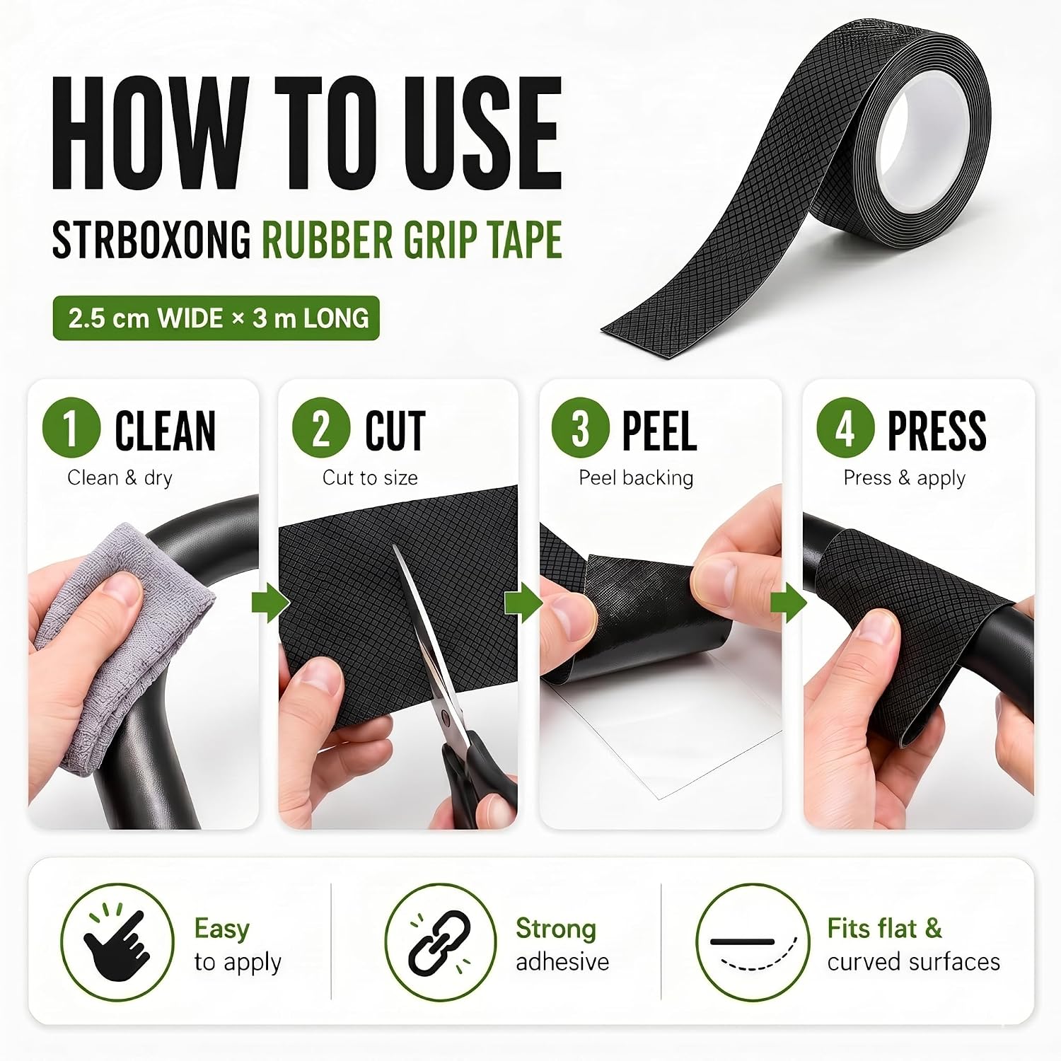 Detalle de STRBOXONG STRBOXONG-Rubber Grip Tape, 25 mm x 3 m Non-Slip Adhesive Tape